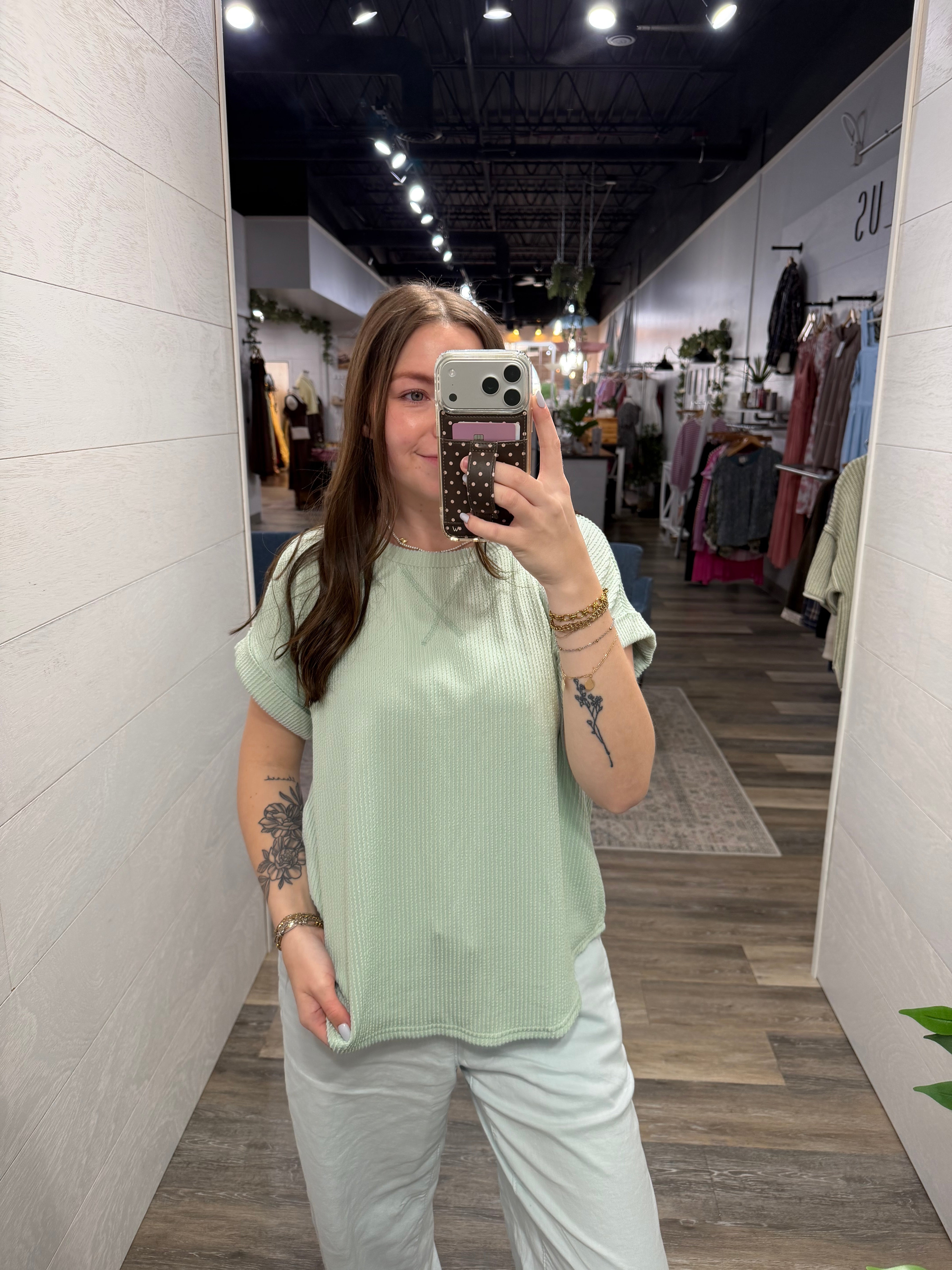 Dusty Mint Ribbed Top