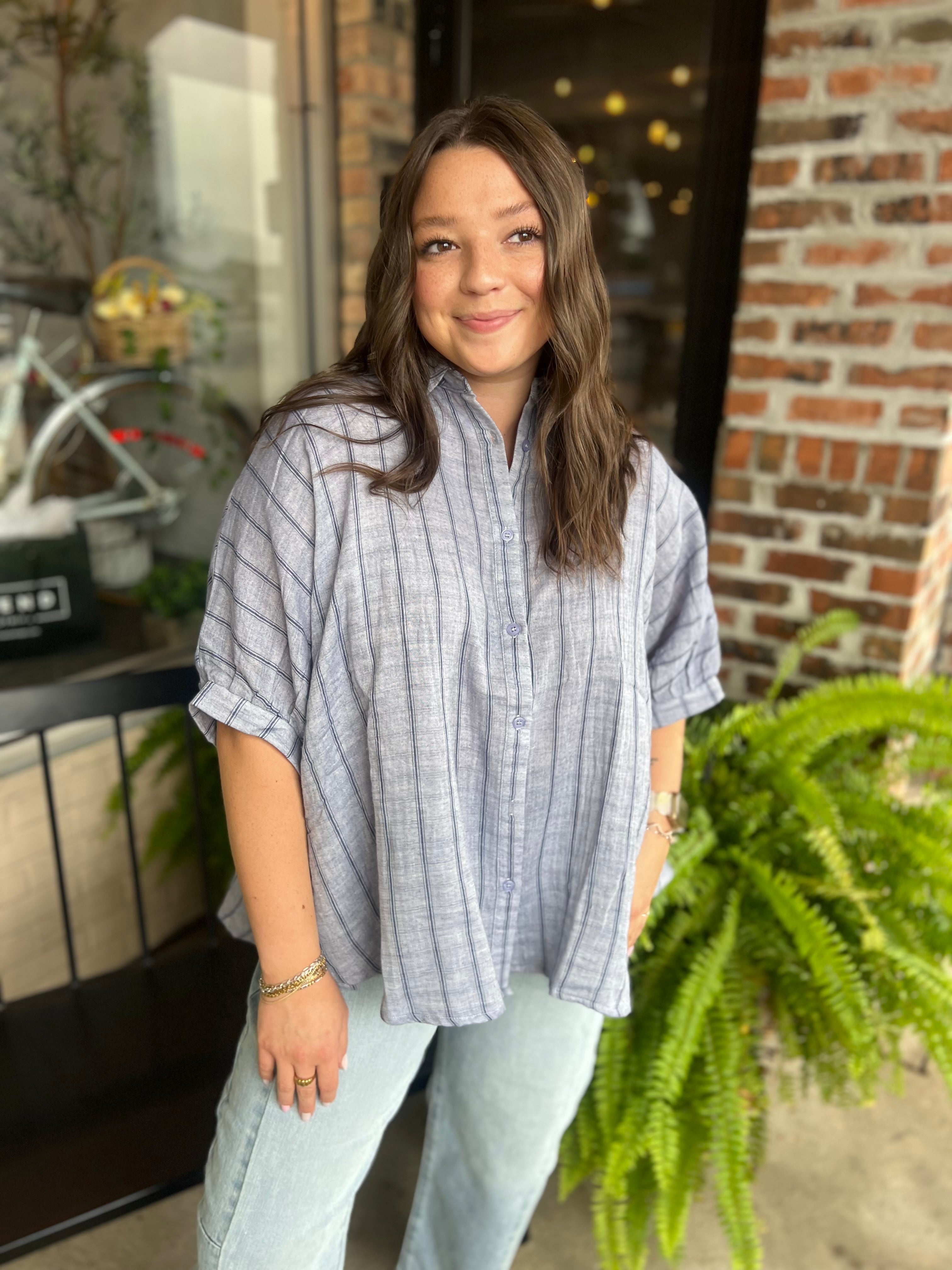 Blue Oversized Stripe Blouse
