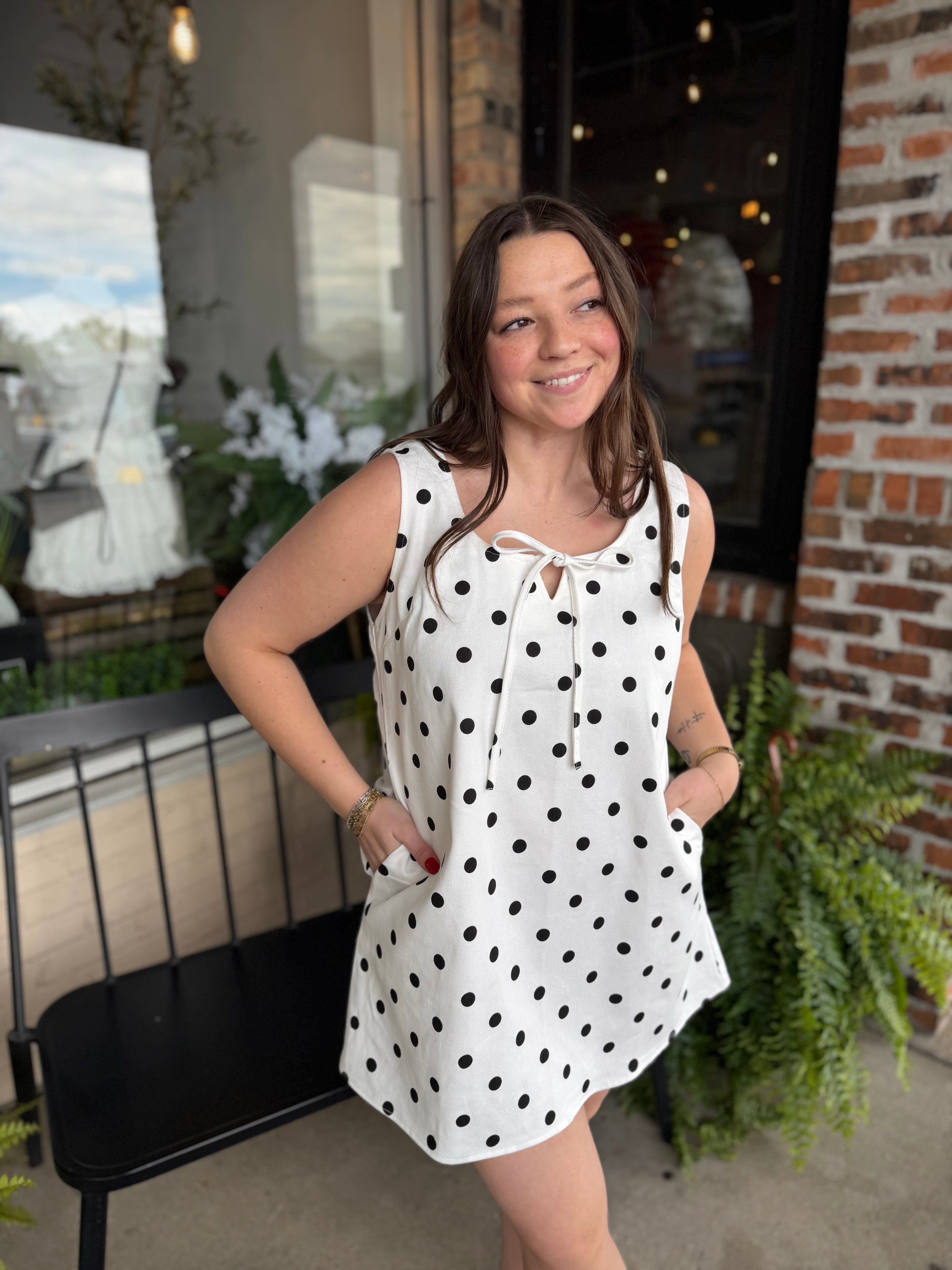Black Dot Scoop Neck Dress