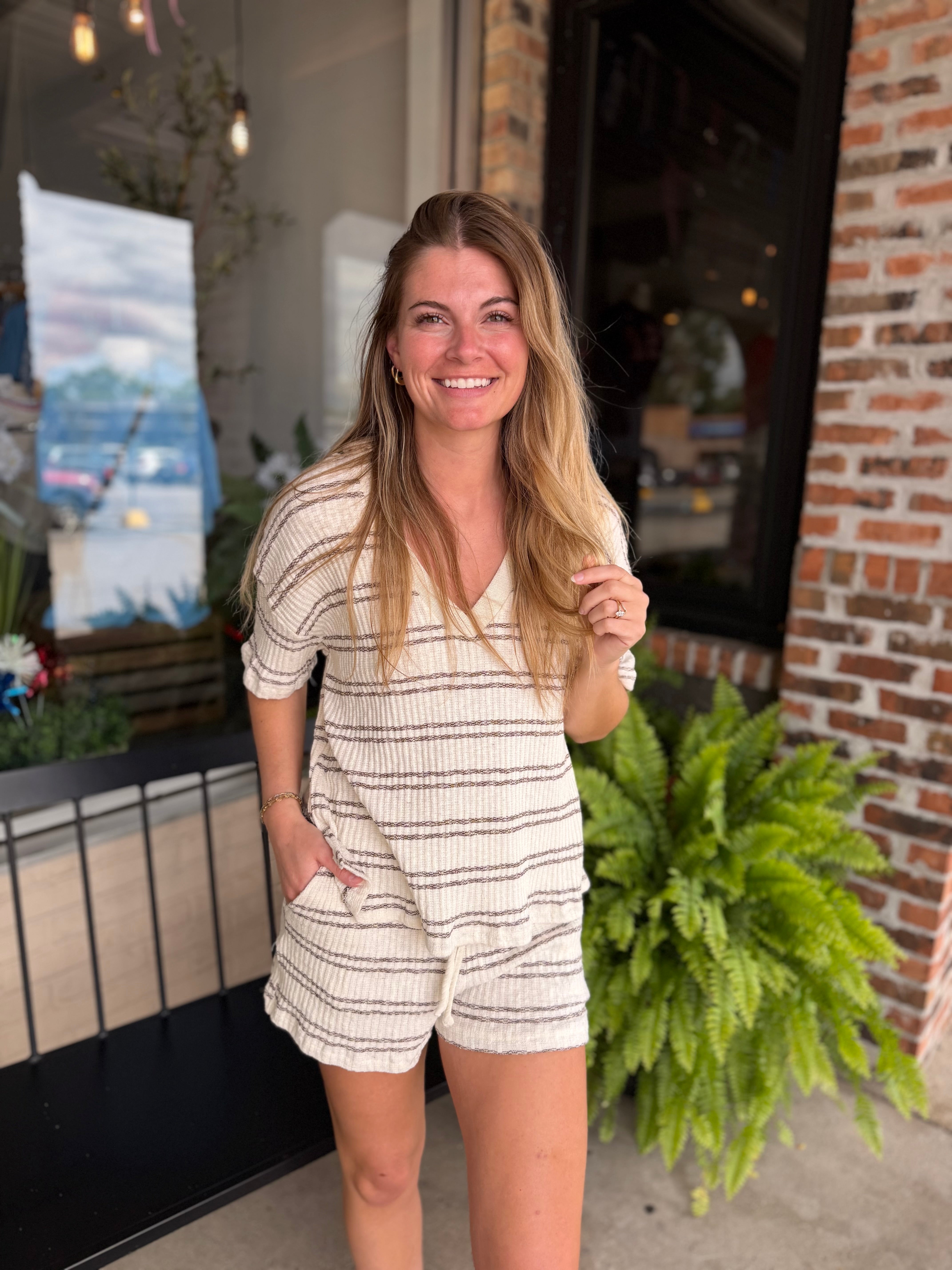 Brown Marled Stripe Shorts