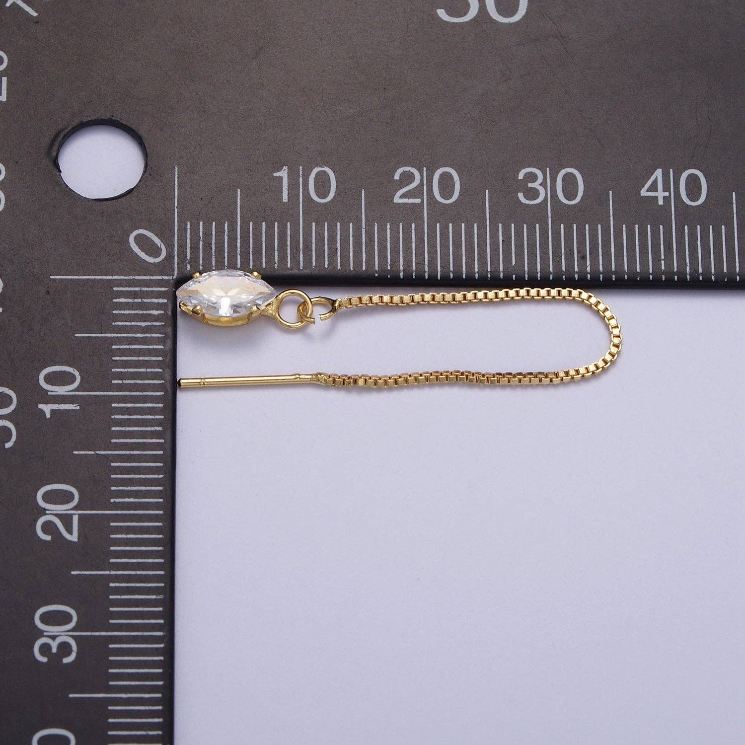 Gold CZ Box Chain Threader Earrings