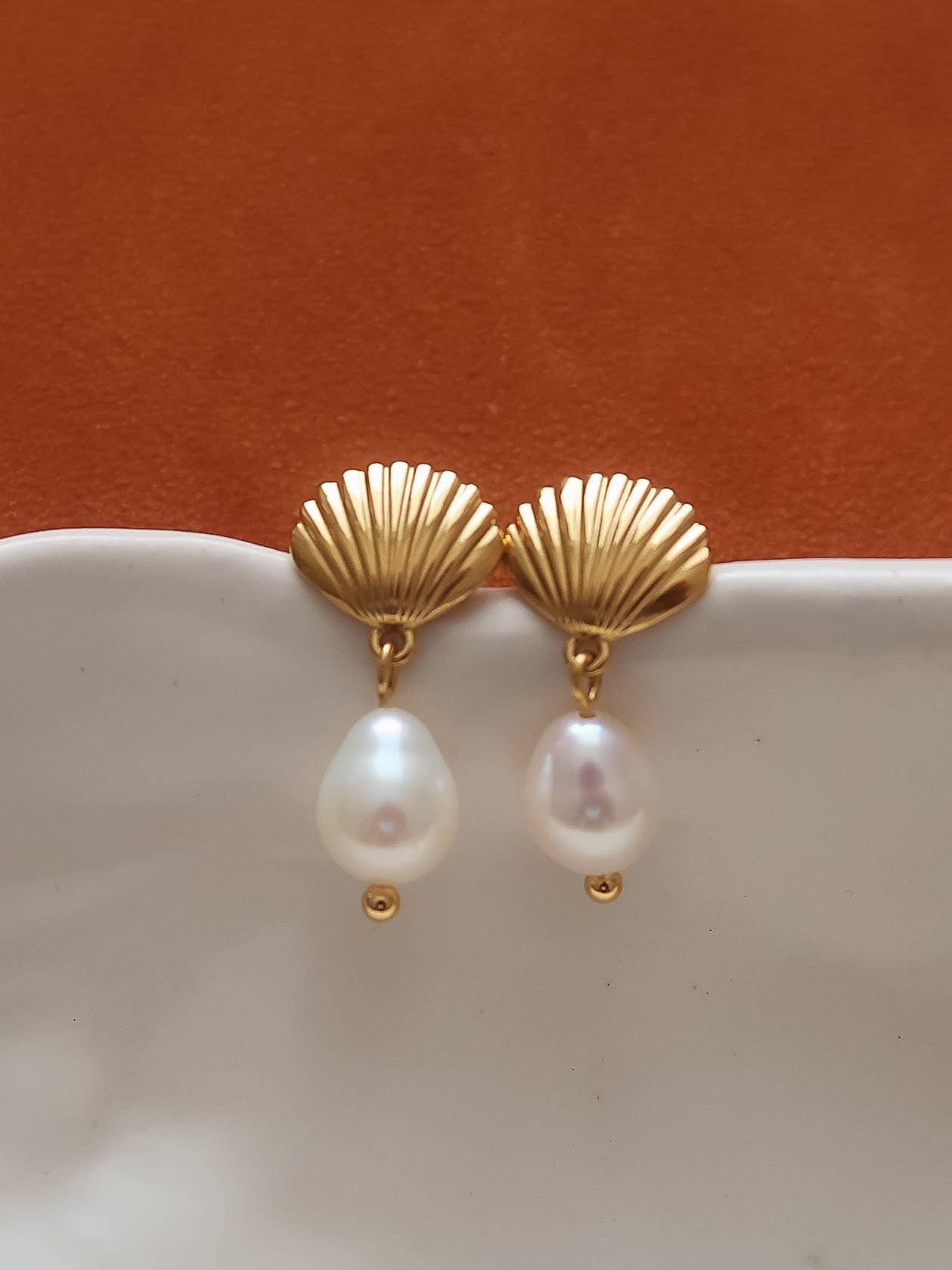 Petite Shell Pearl Earrings Non-Tarnish
