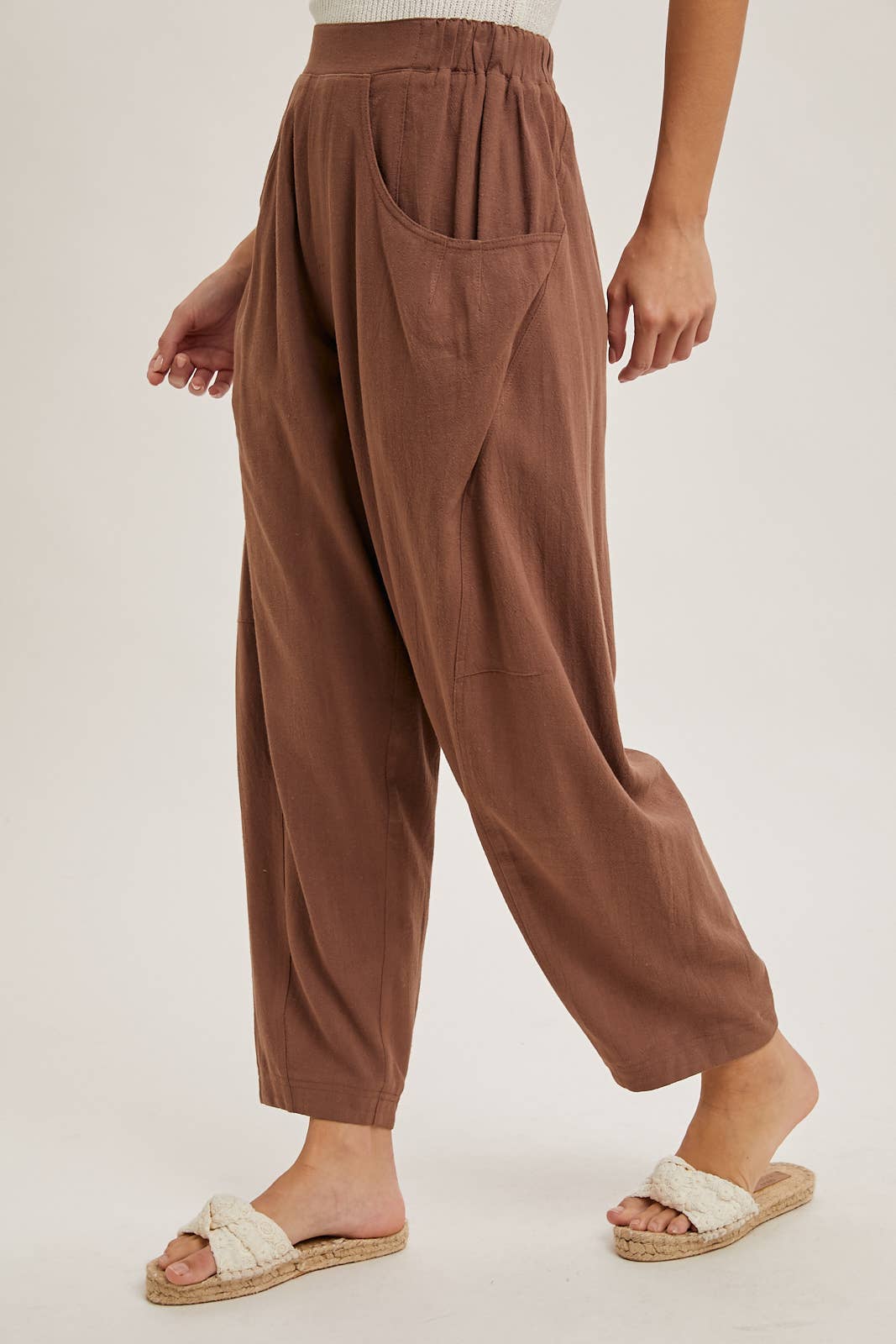 Brown Relaxed Barrel Pants