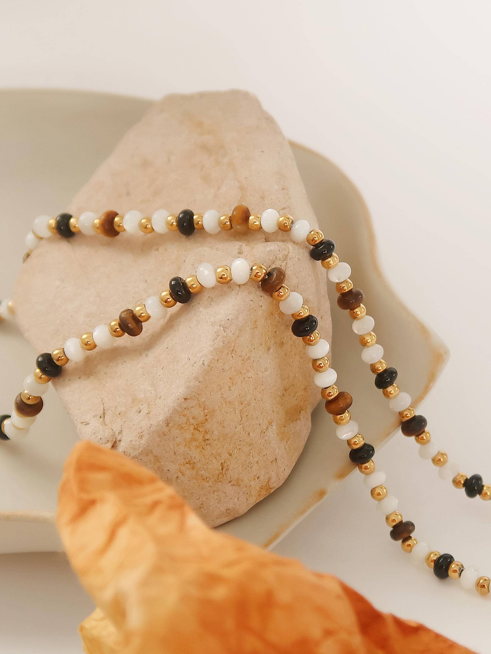 Brown 18K Gold Non-Tarnish Beaded Necklace