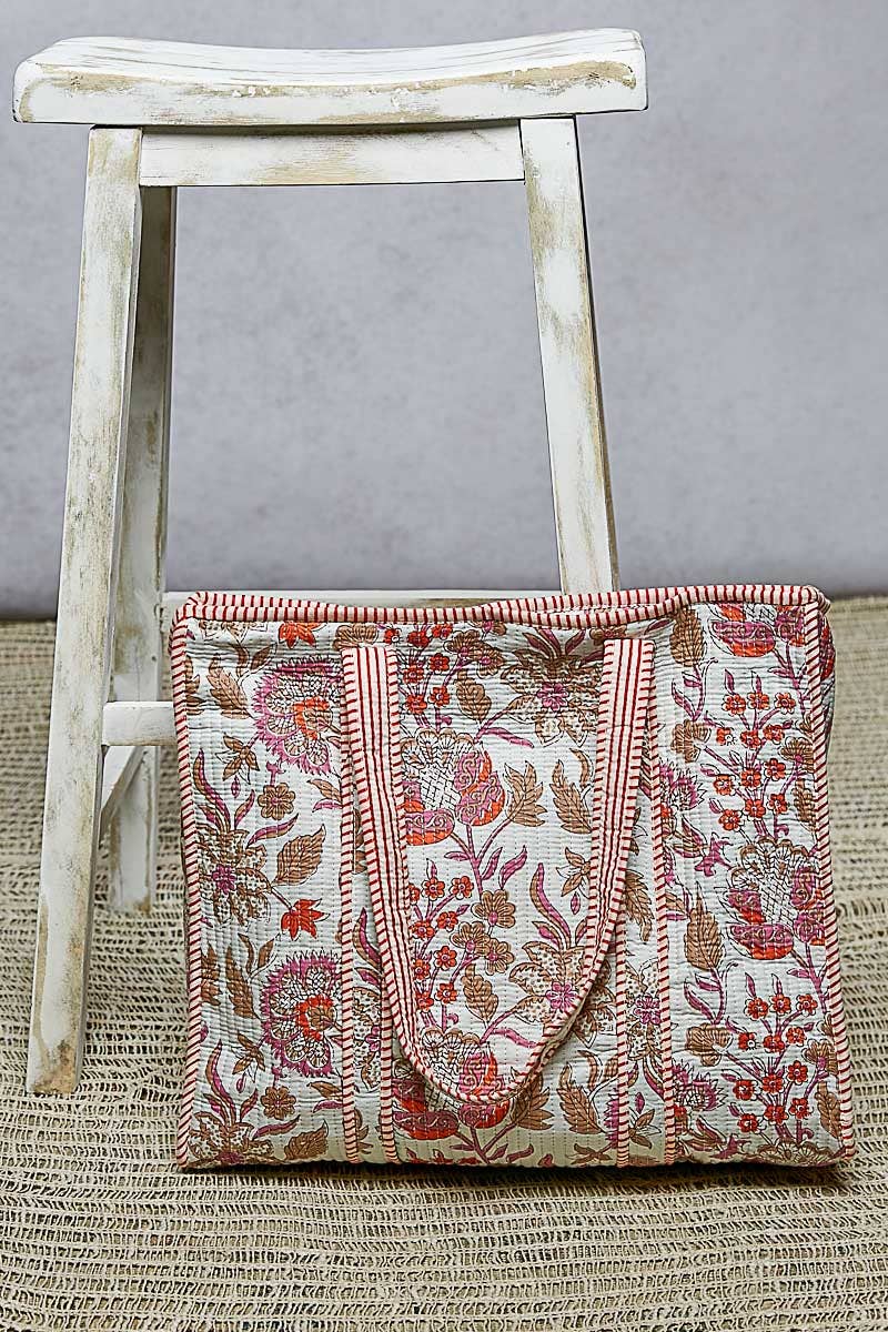 Ivory Quilted Tote Bag: