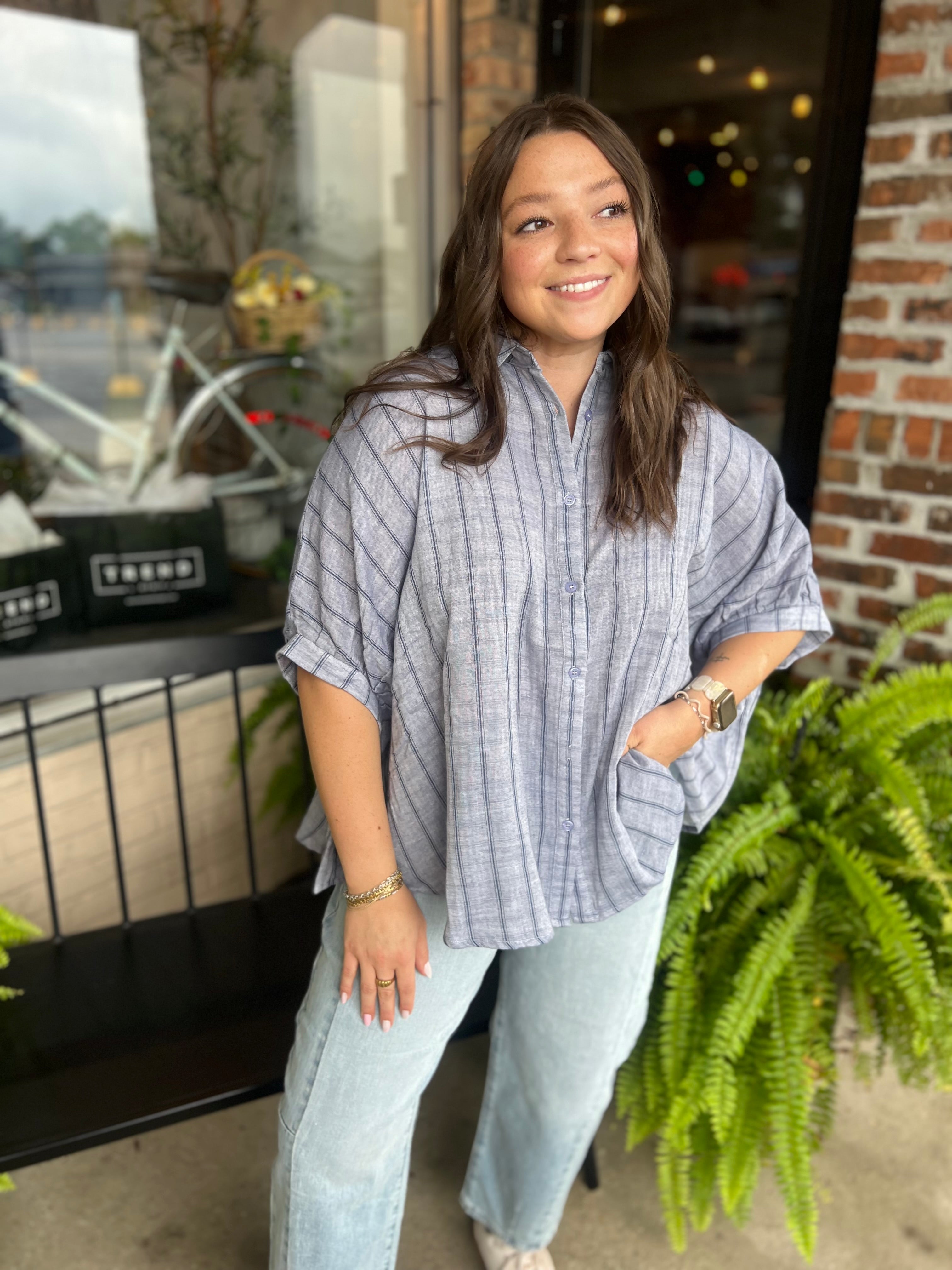 Blue Oversized Stripe Blouse