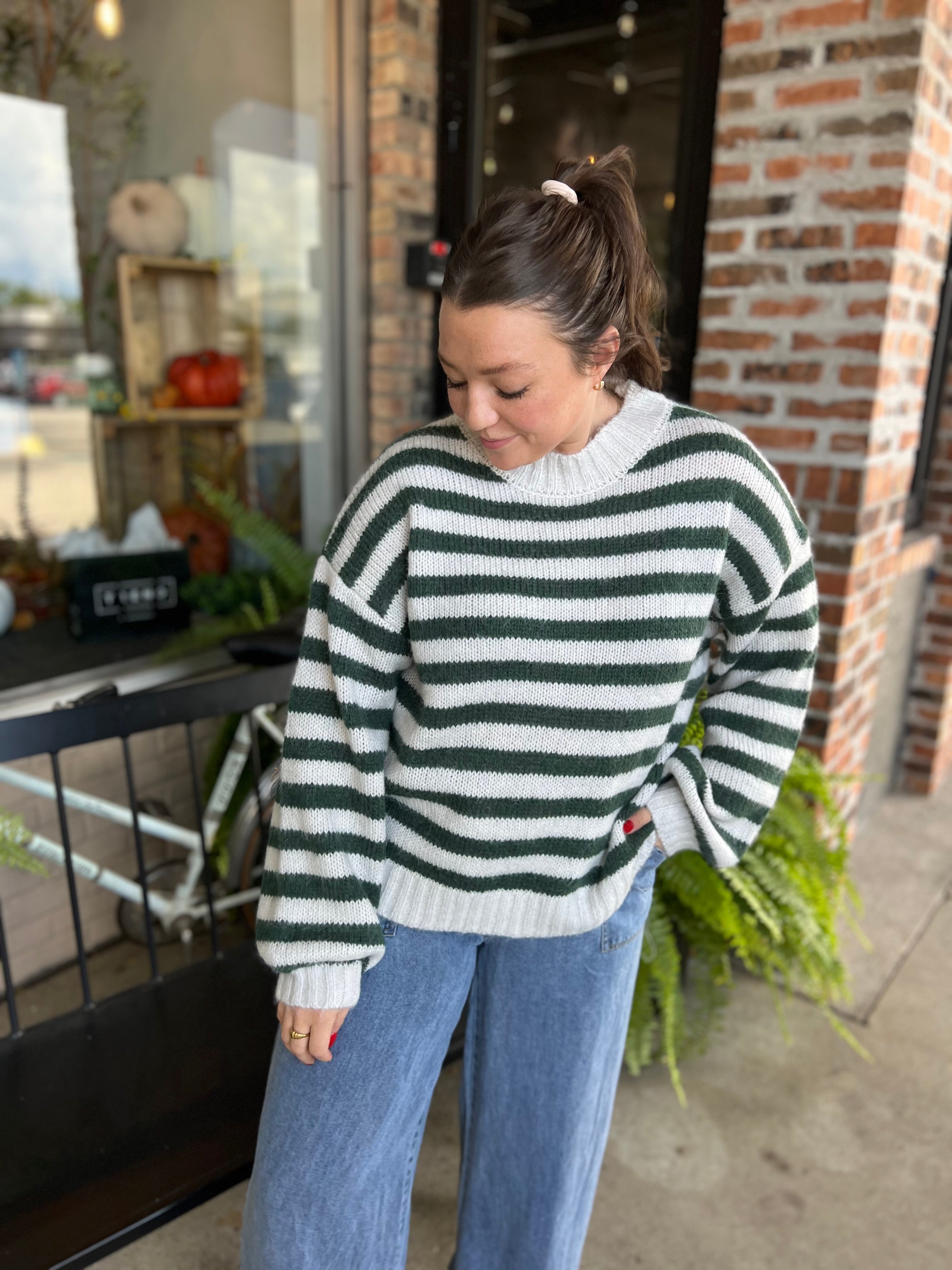 Green Ribbed Mock Neck Sweater - FINAL SALE