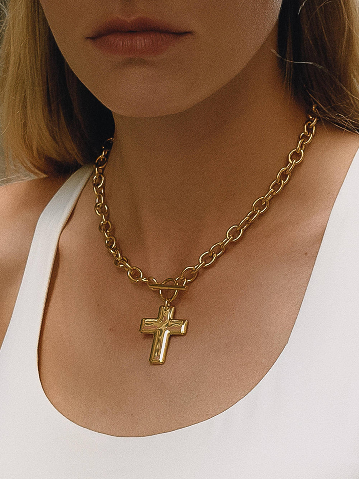 Gold Non-Tarnish Cross Pendant Necklace