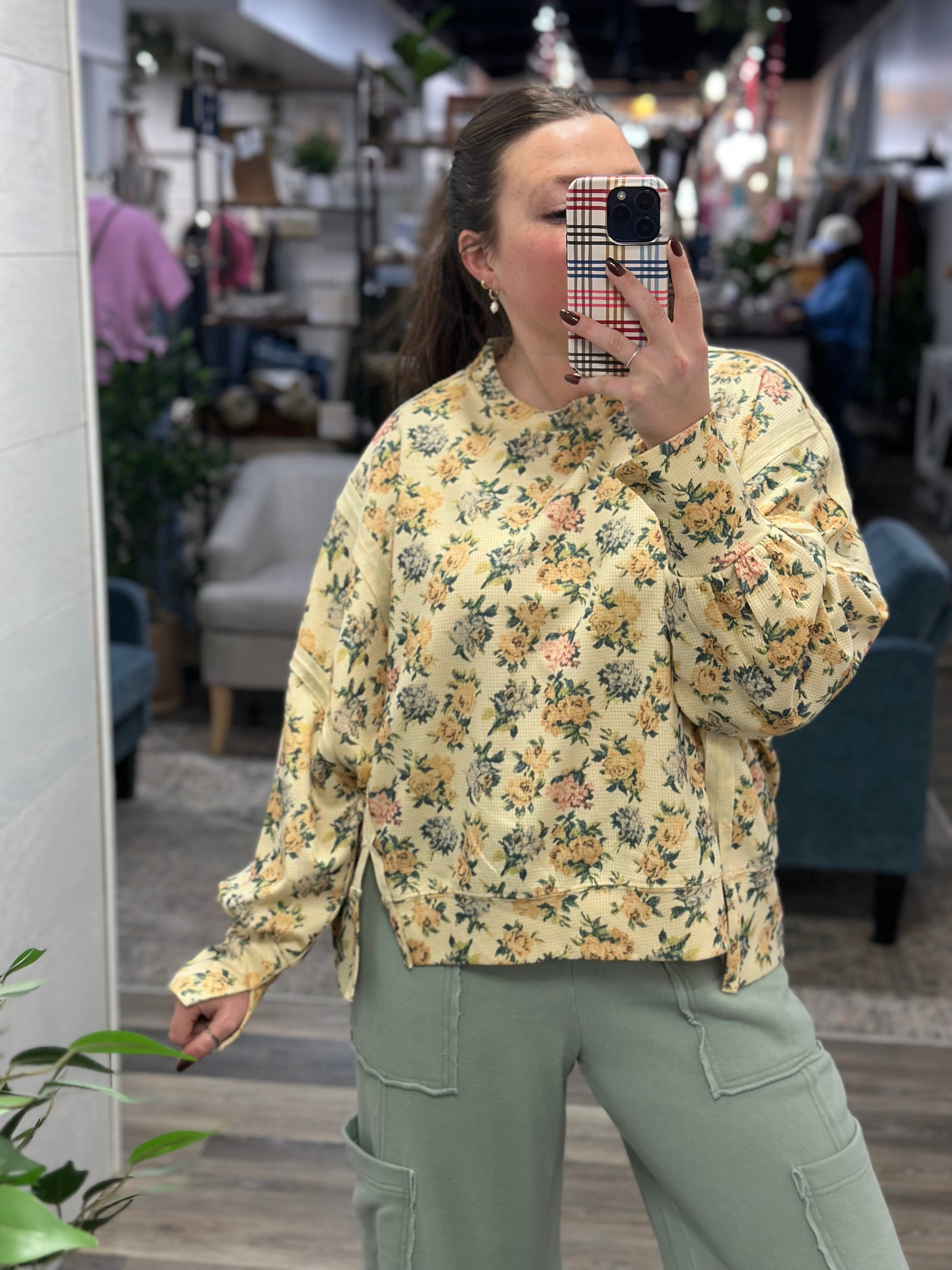 Oatmeal Floral Waffle Top