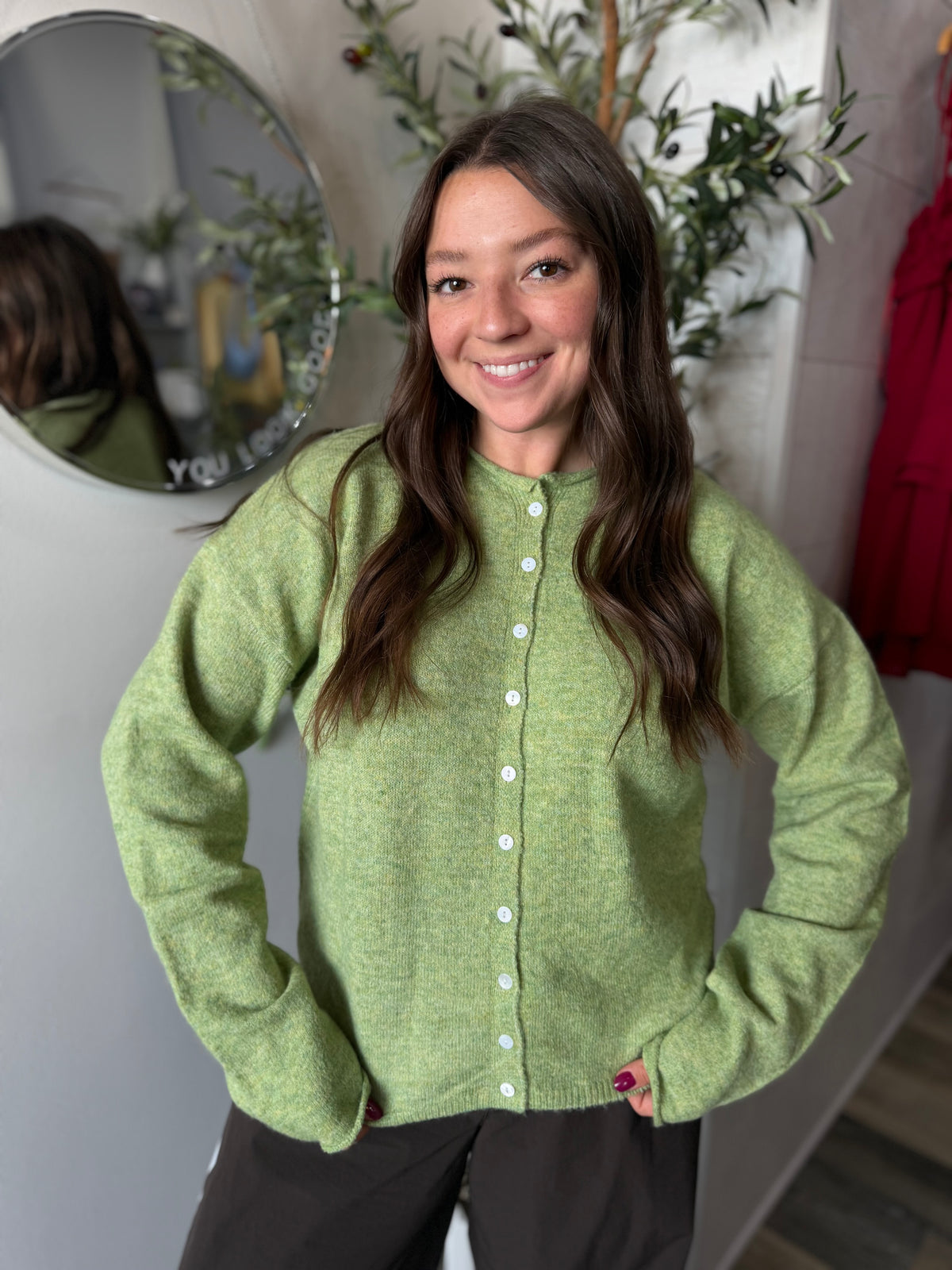 Green Button Down Cardigan Top