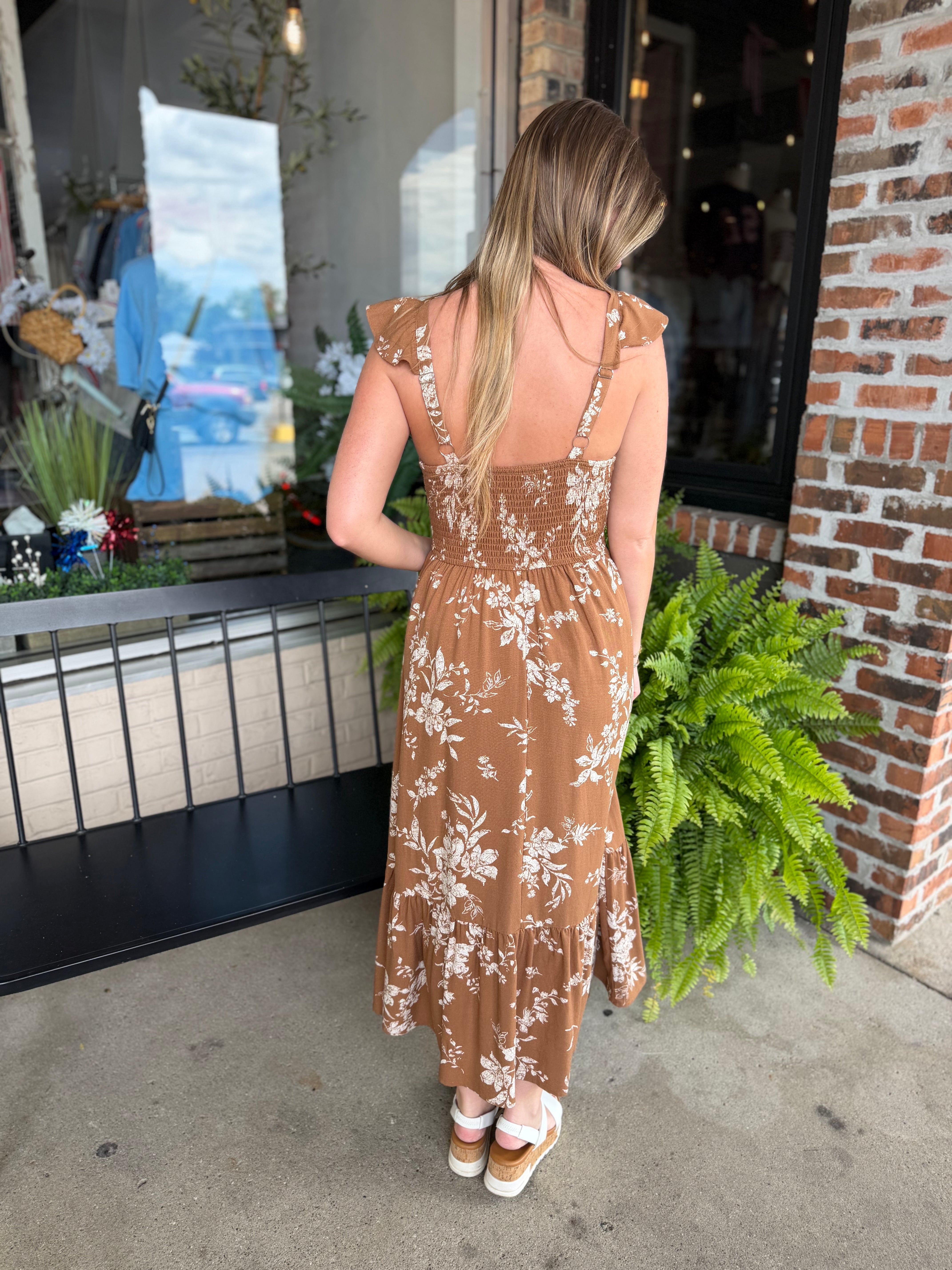 Brown Floral Midi Dress