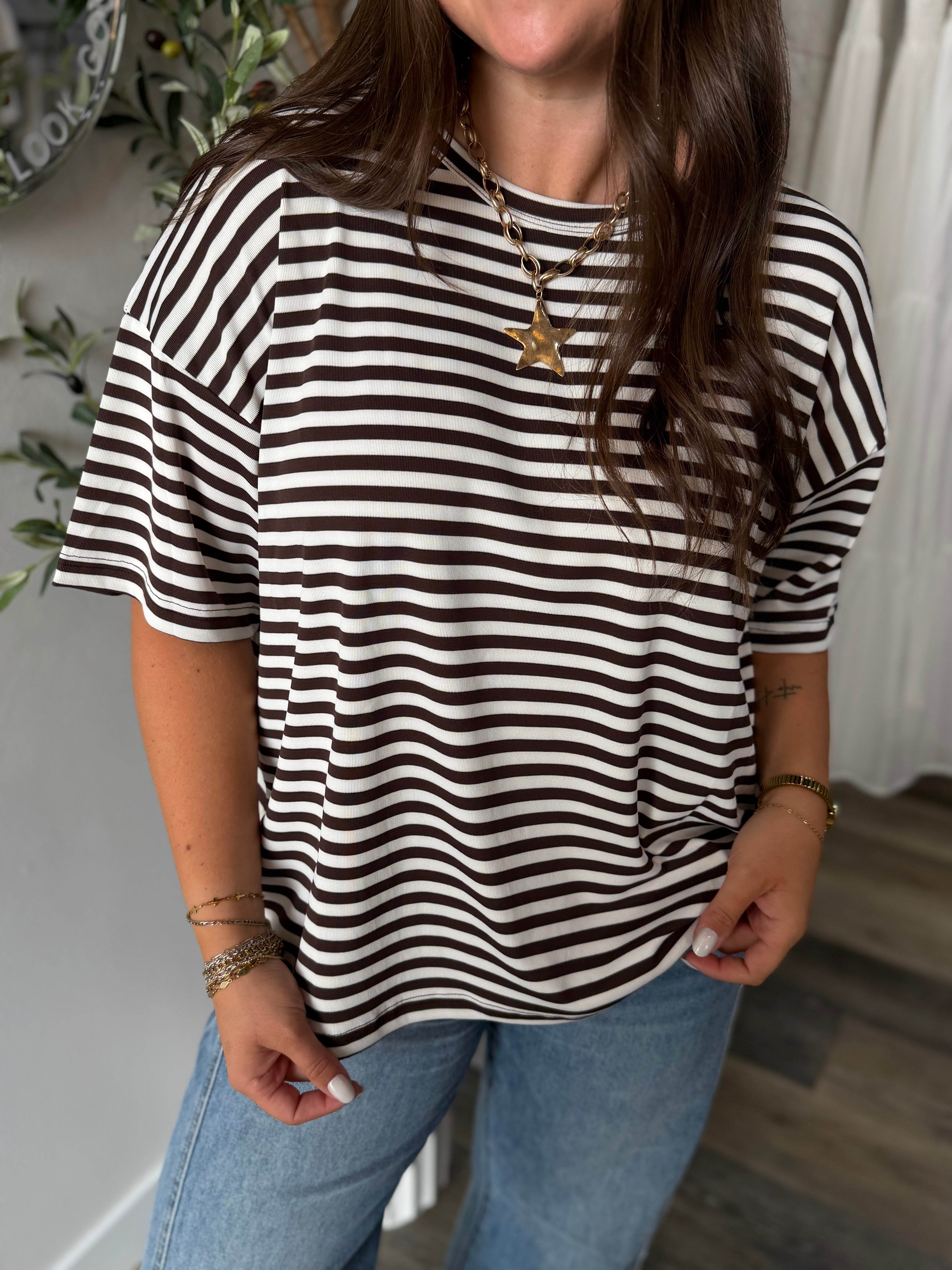 Brown Stripe Oversized T-Shirt