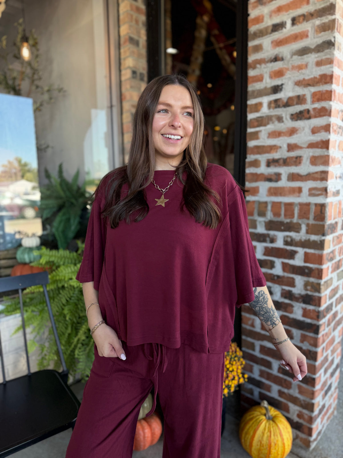 Burgundy Brushed Boxy Top