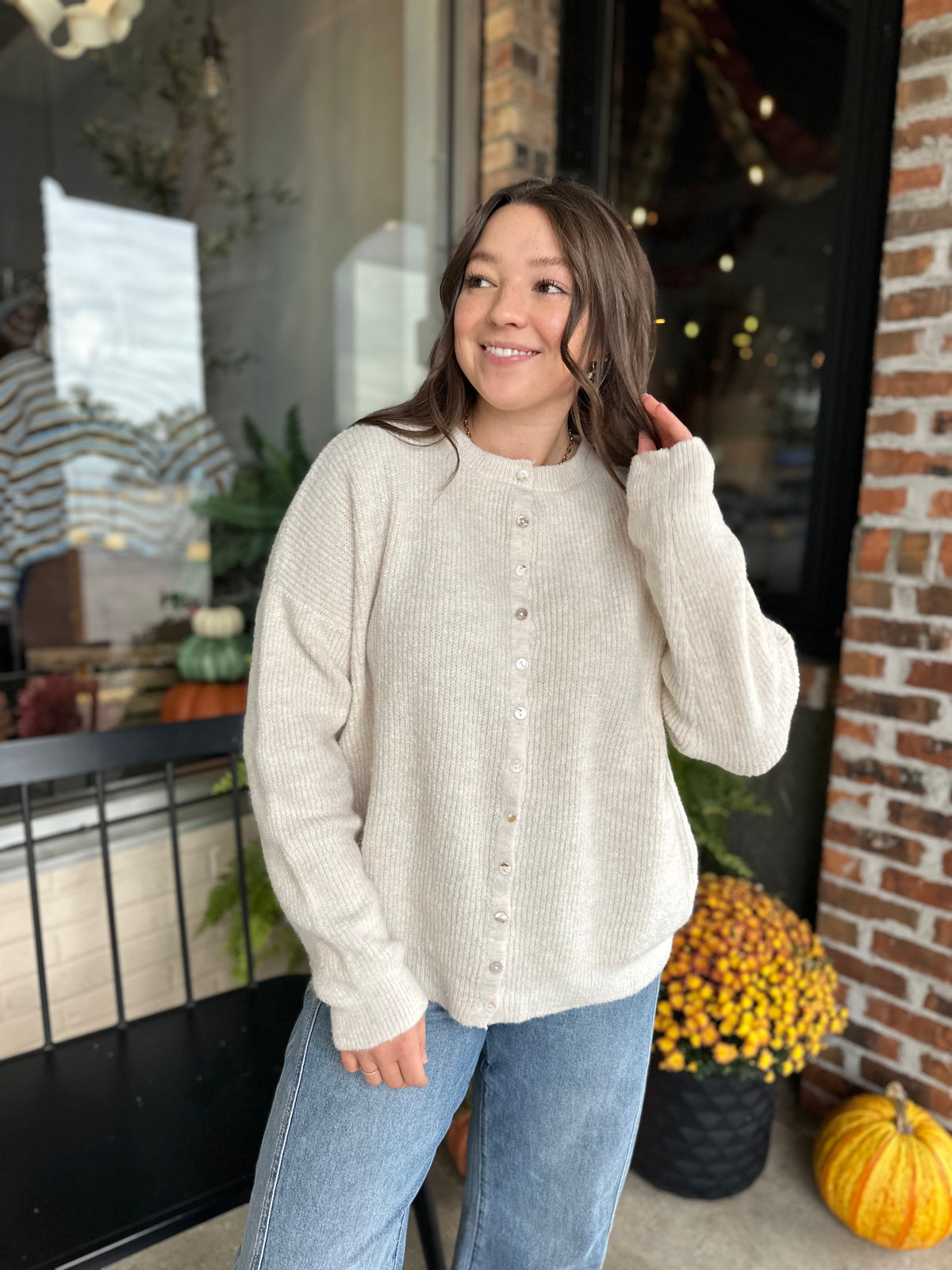 Ivory Ribbed Button-Front Cardigan