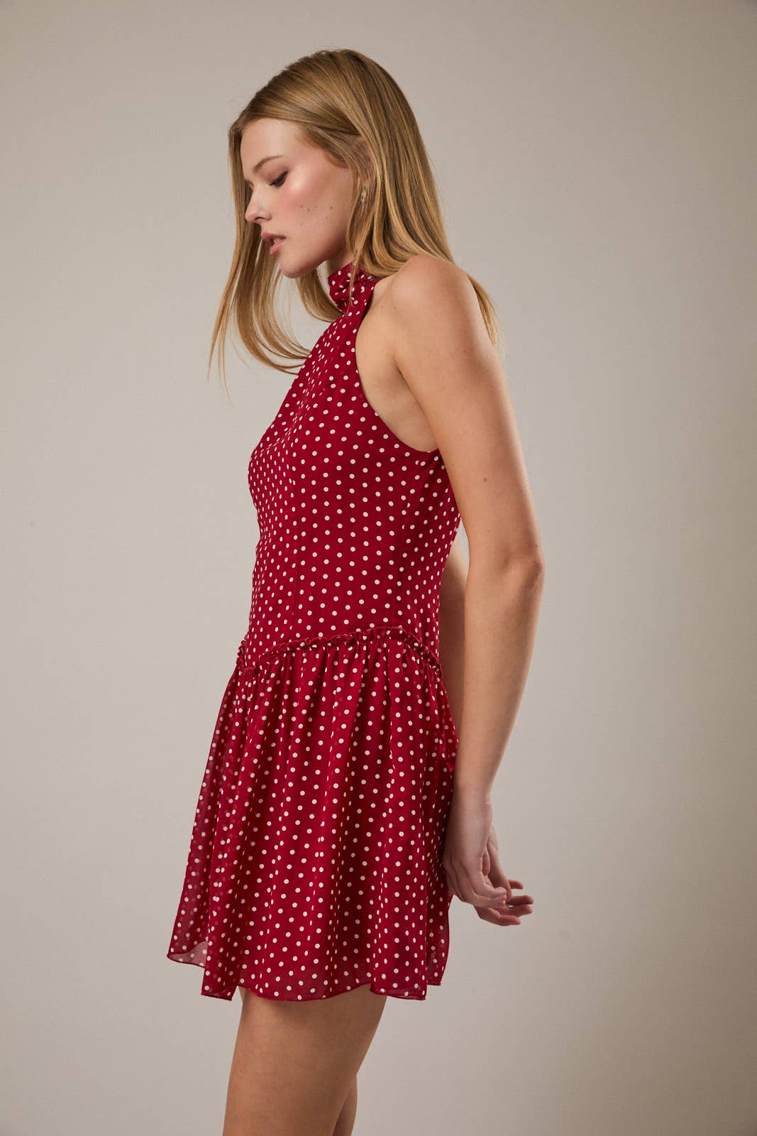 Red Polka Dot Halter Neck Dress