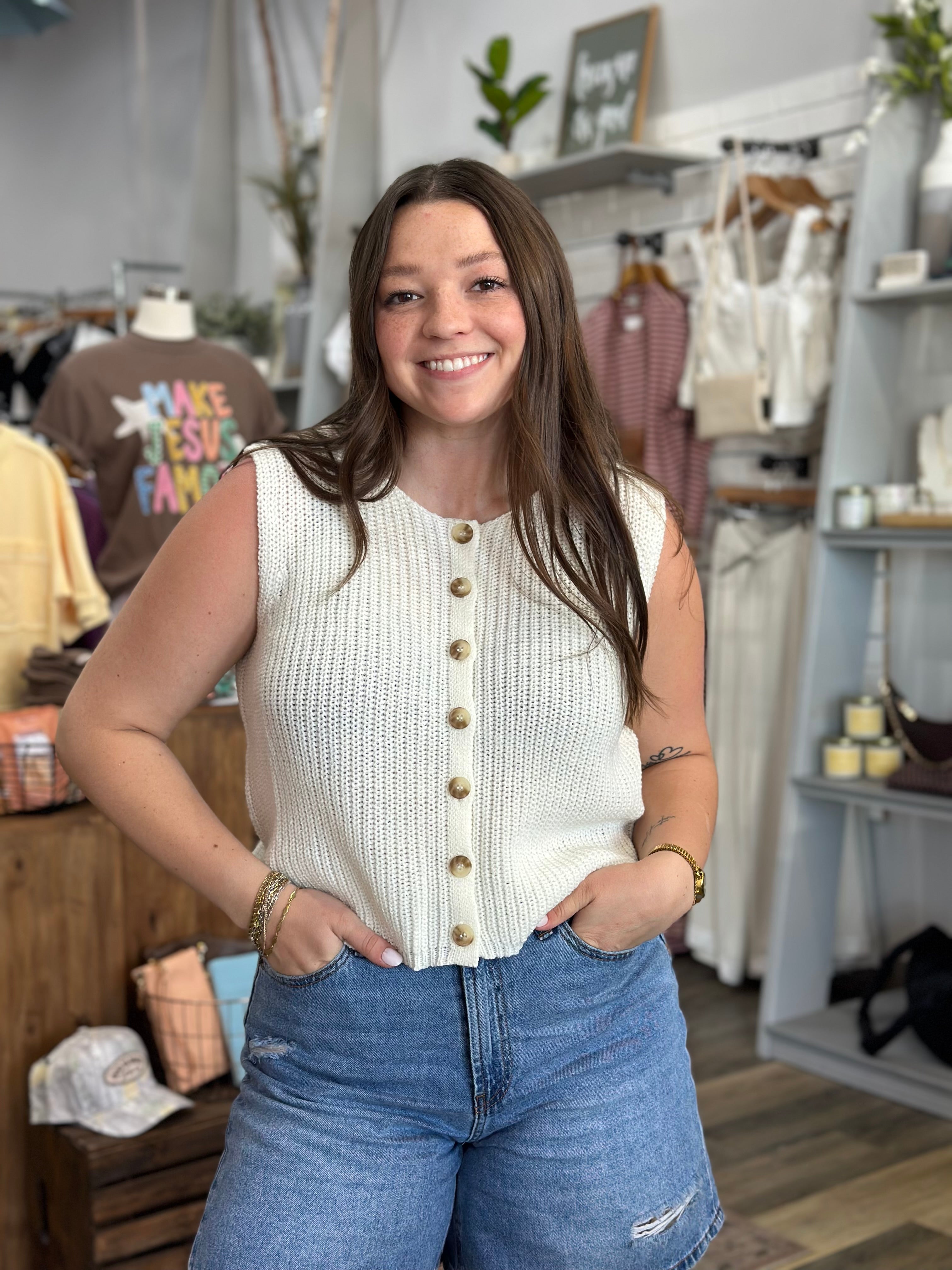 Ivory Sleeveless Knit Top