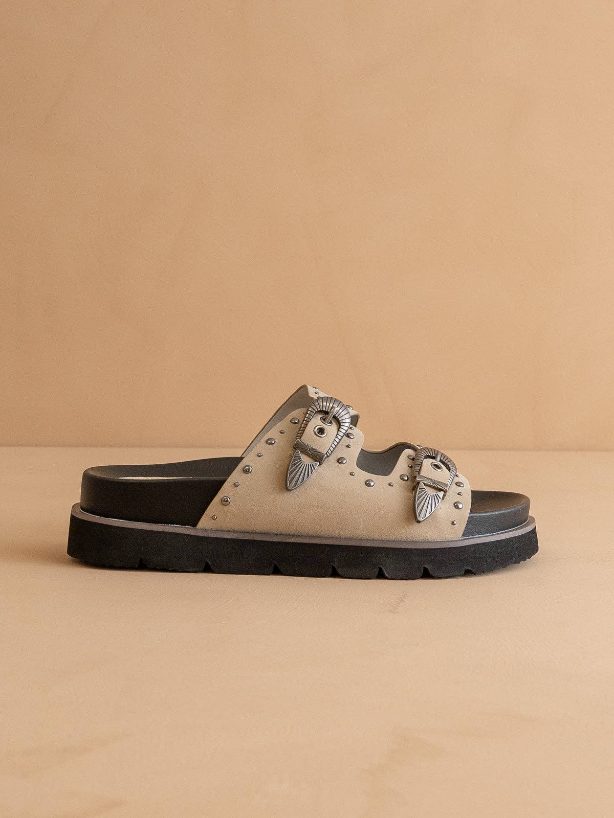 Taupe Double Western Buckle Slides