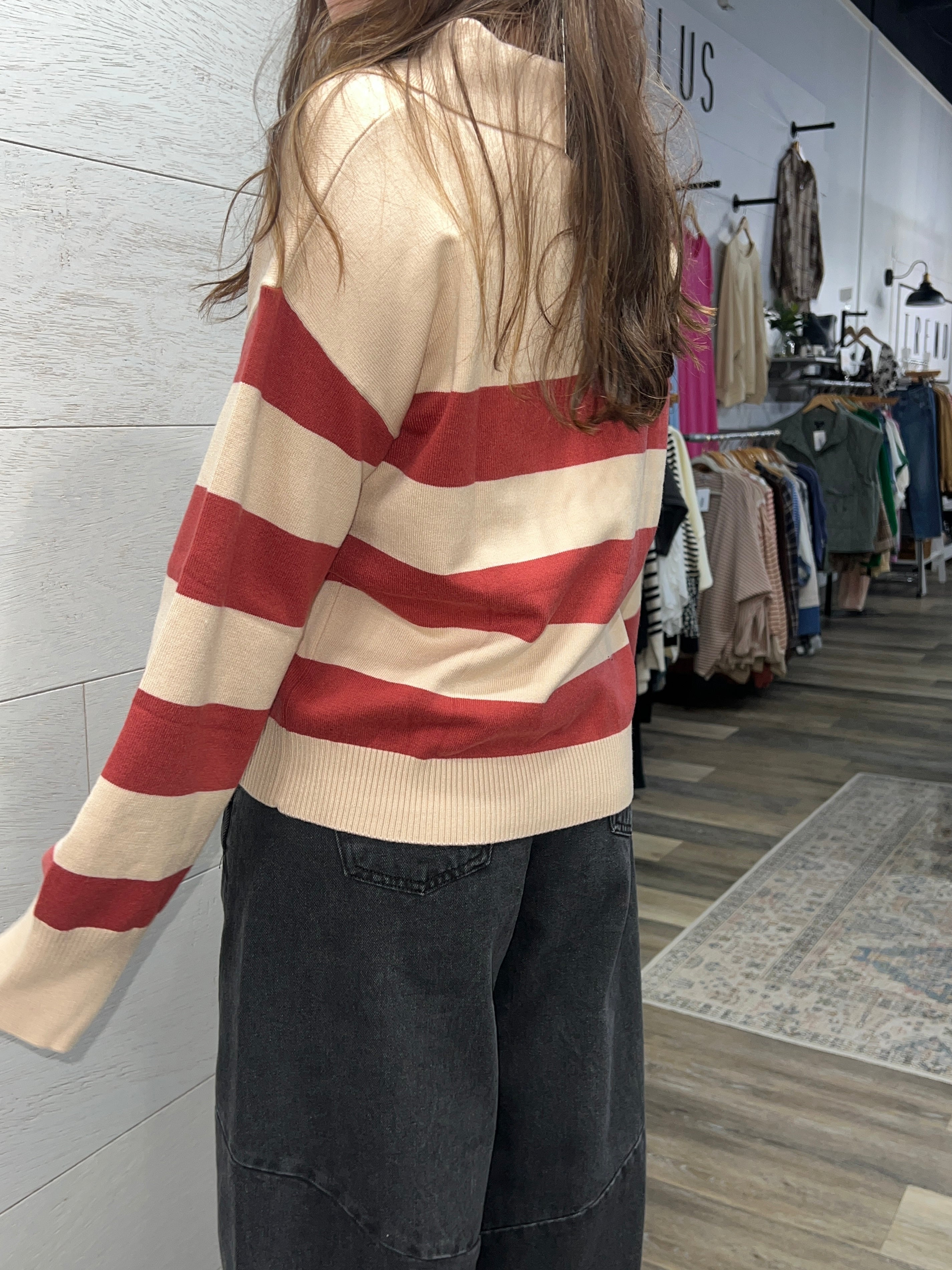 Marsala Wide Stripe Polo Sweater