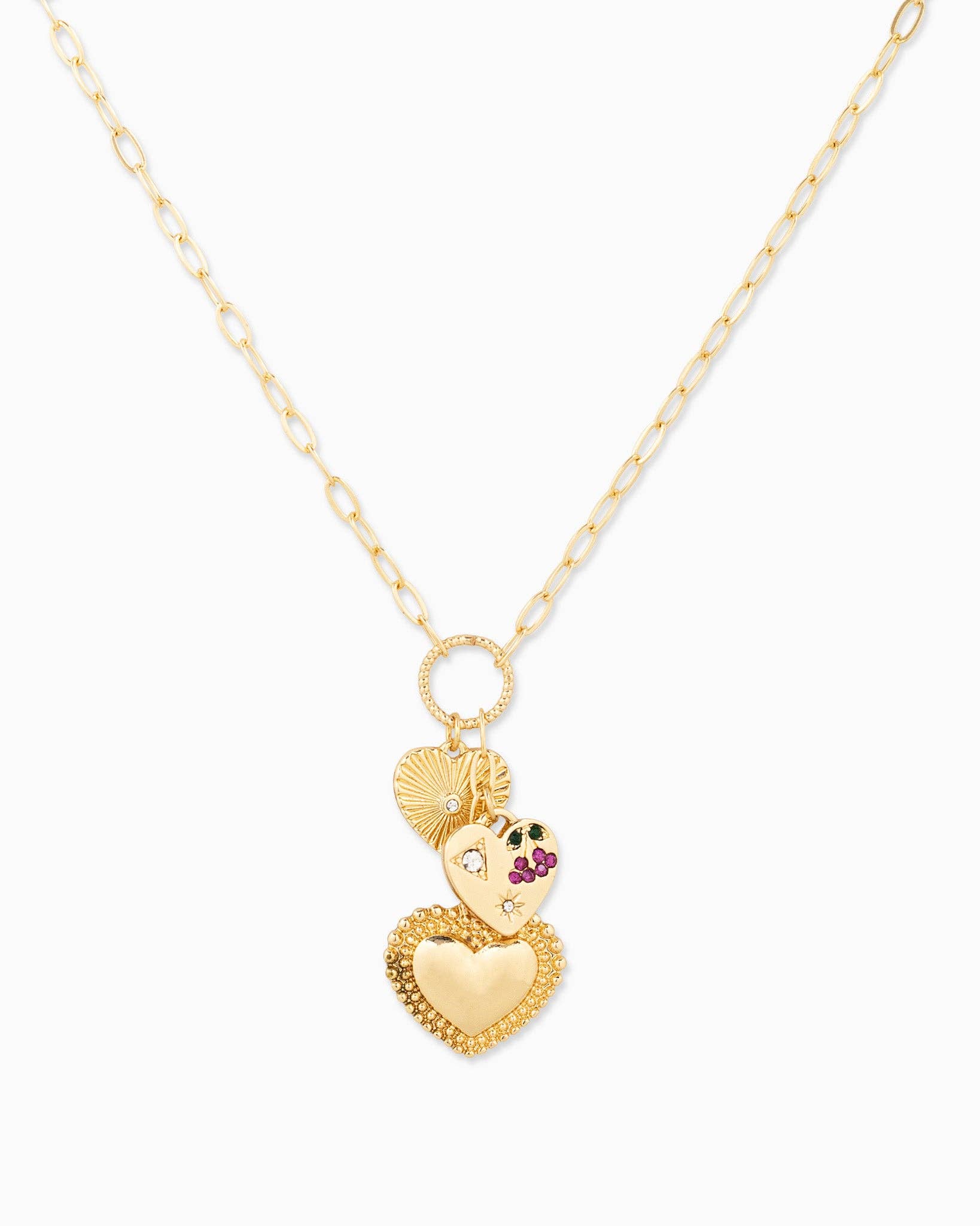 Dainty Triple Heart Charm Pendant Necklace
