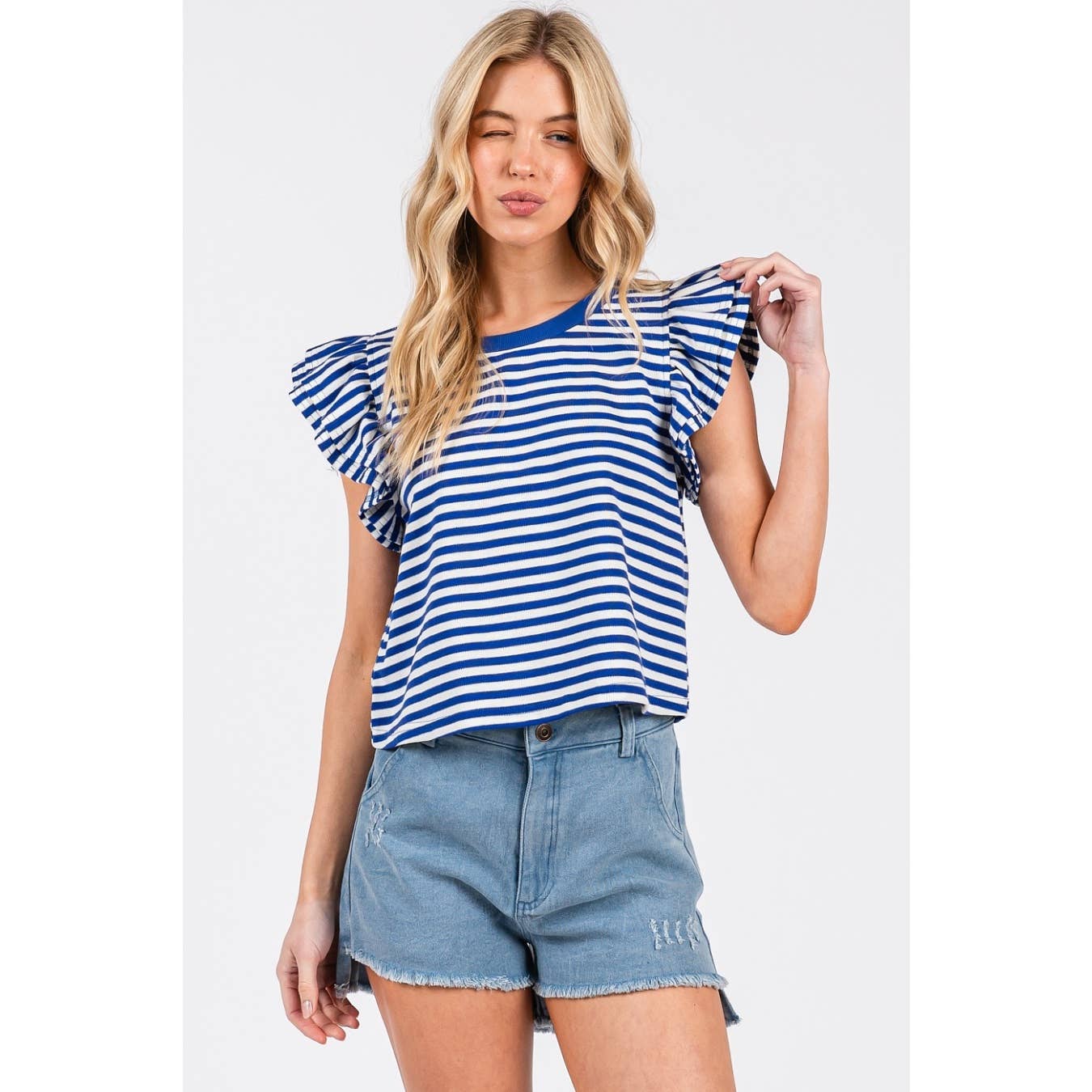 Royal Striped Ruffle Blouse