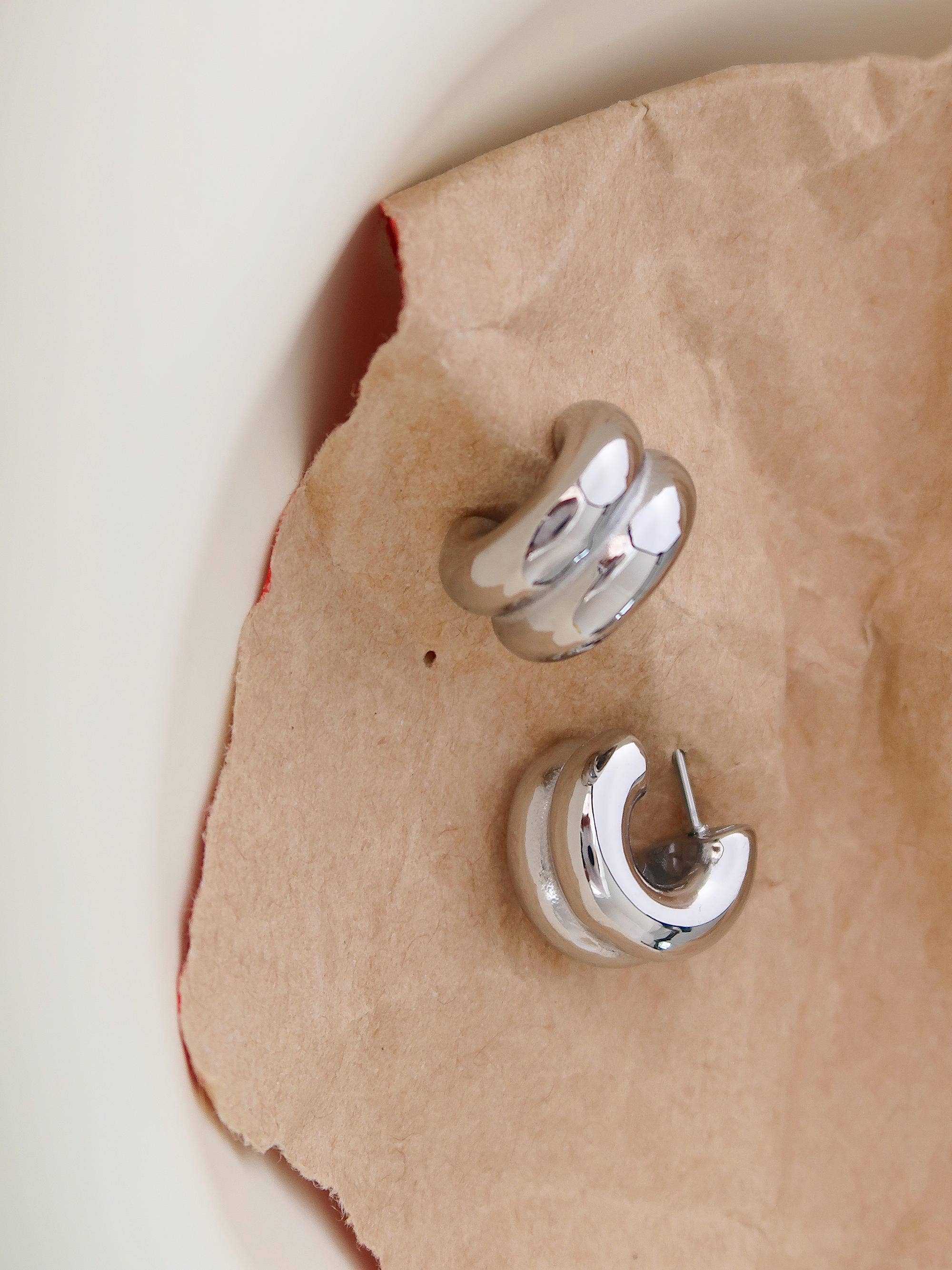 Silver Non-Tarnish Double C-Hoop Earring