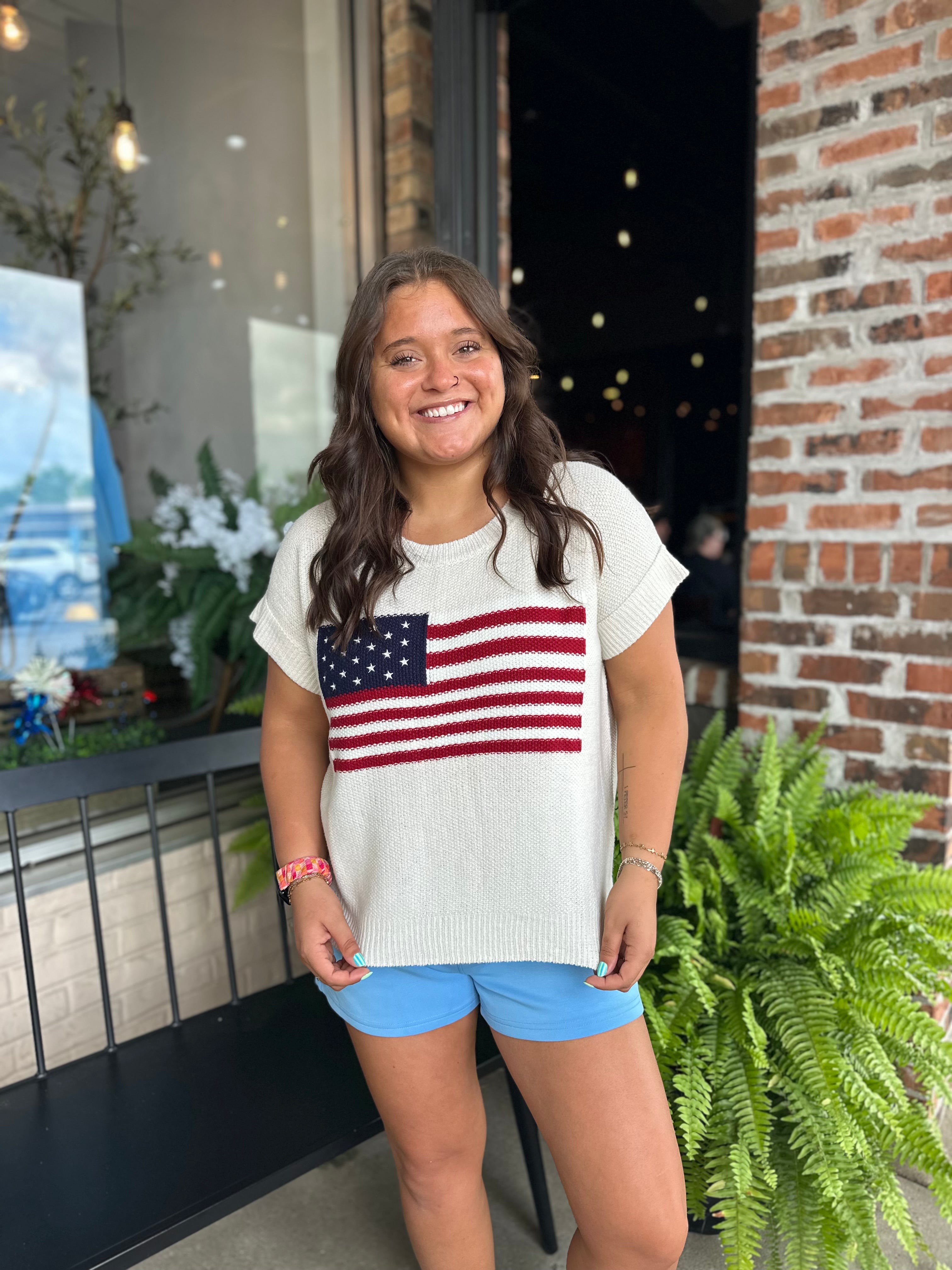 Ivory Flag Knit Top