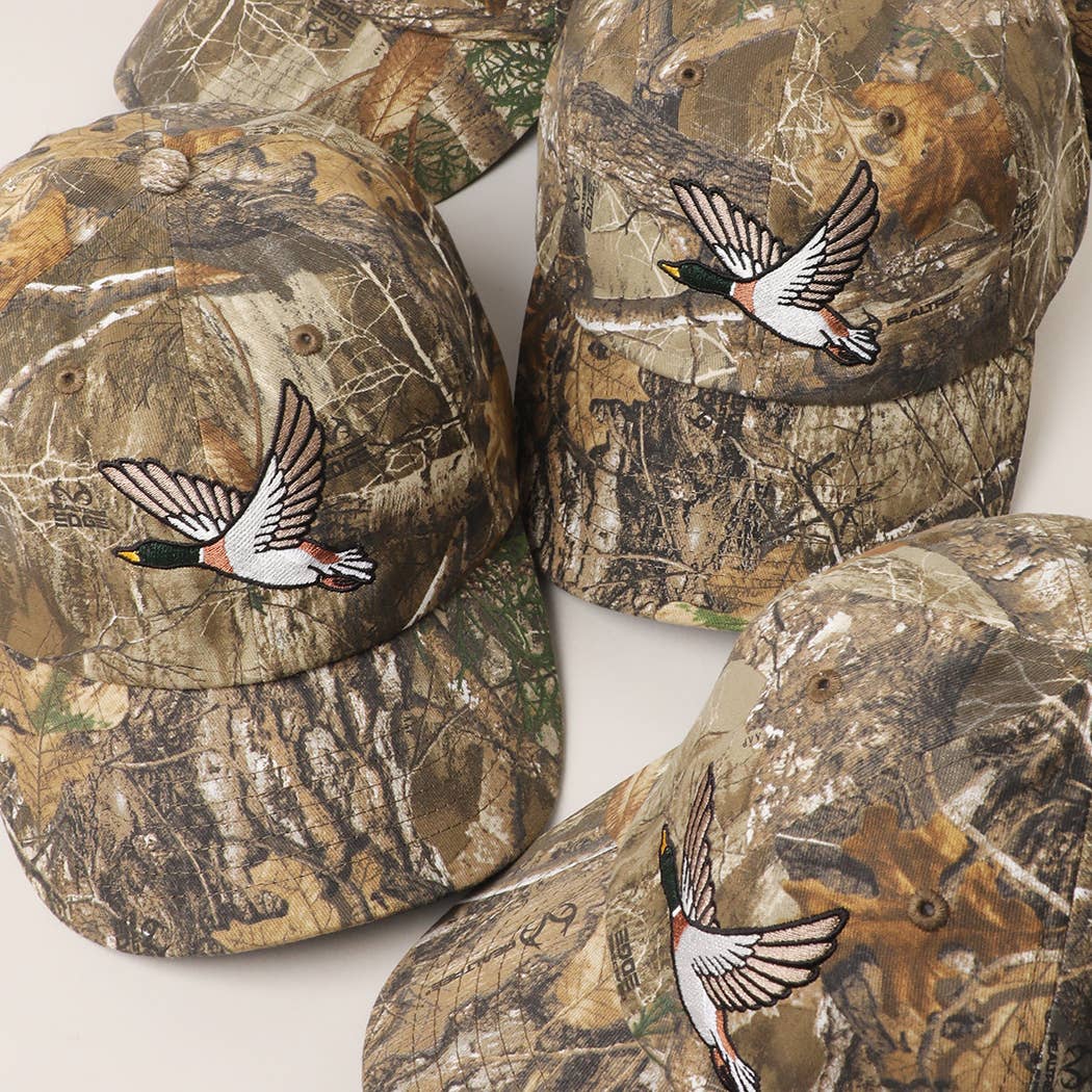 Flying Mallard Embroidered Cap with Leaf Print