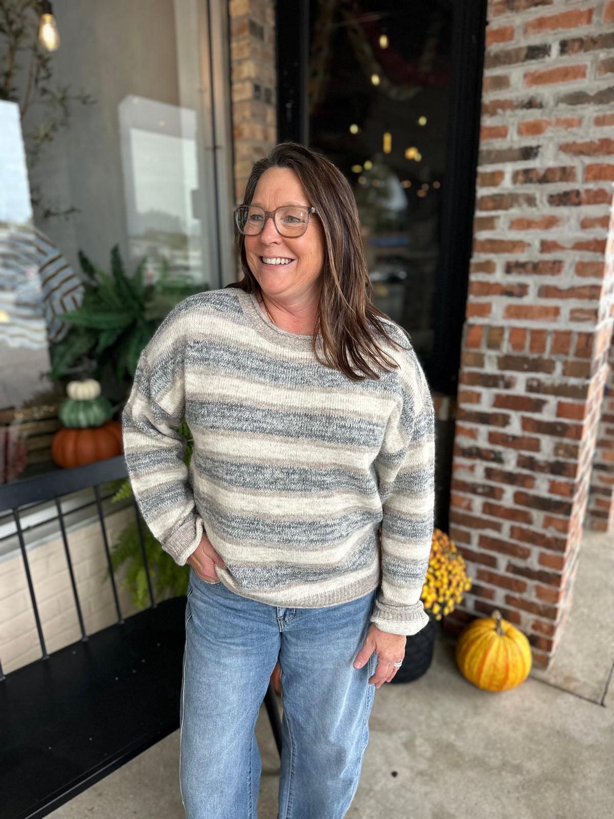 Light Mocha Multi Stripe Top