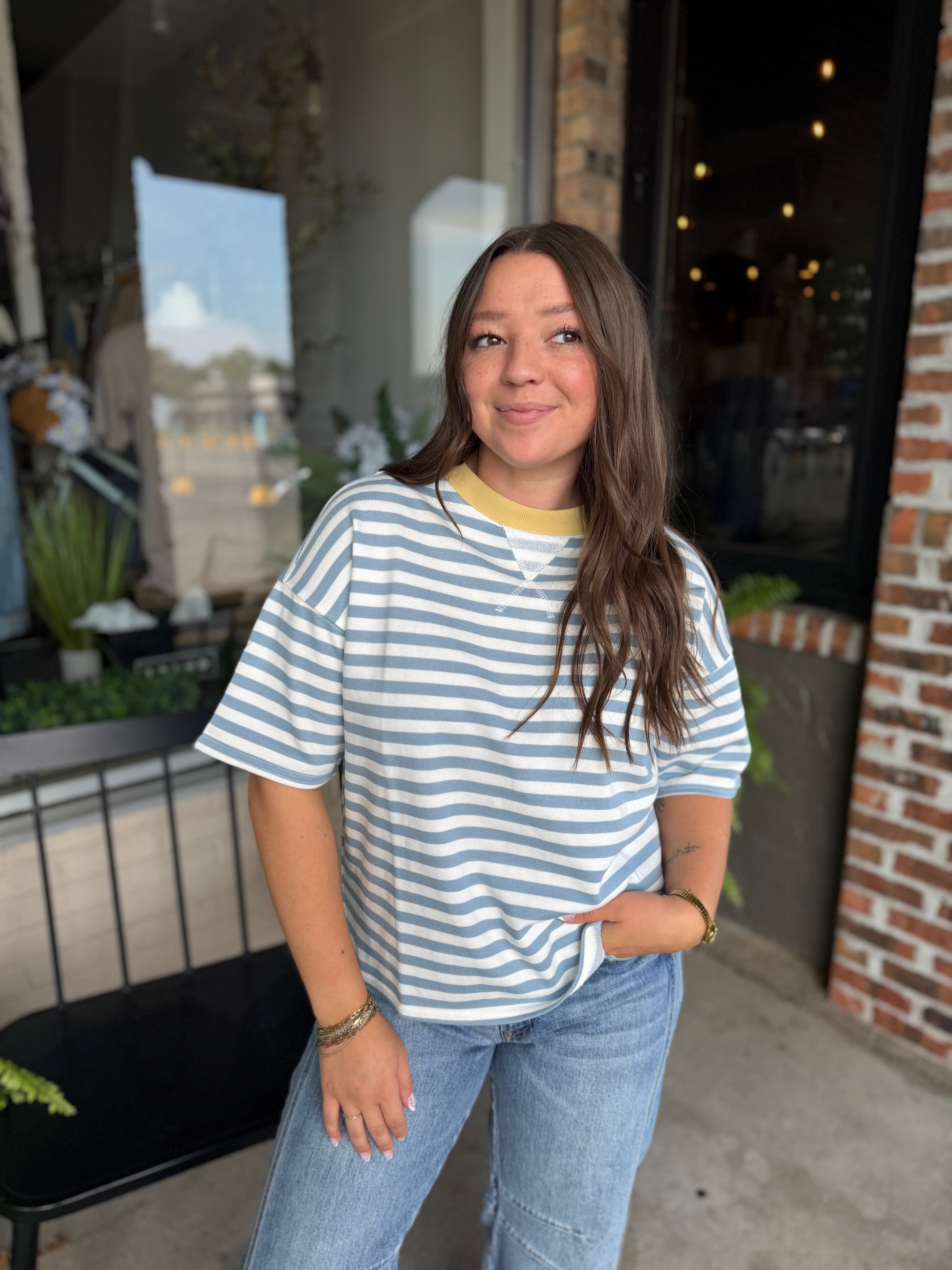 Blue Stripe Colorblock Top