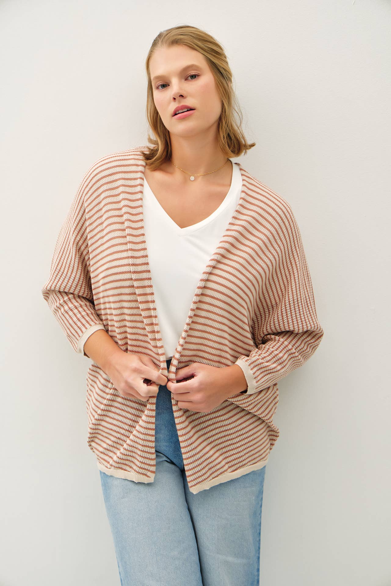 Plus Auburn Striped Cardi