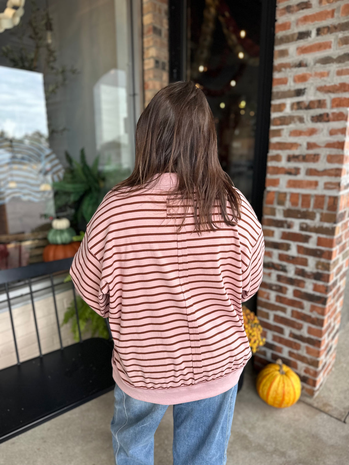 Pink Brown Striped Pullover