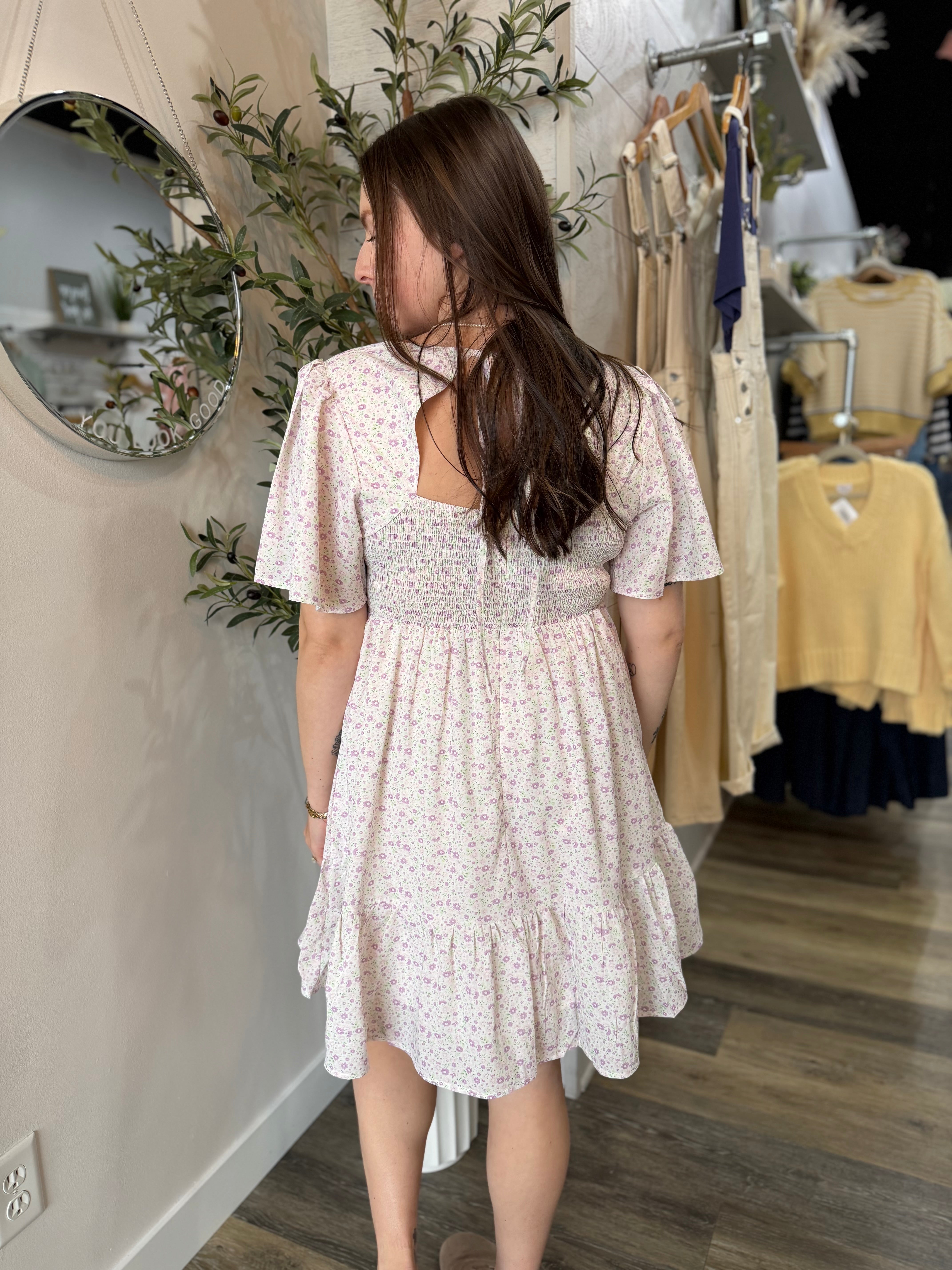 Lavender Flutter Sleeve Mini Dress