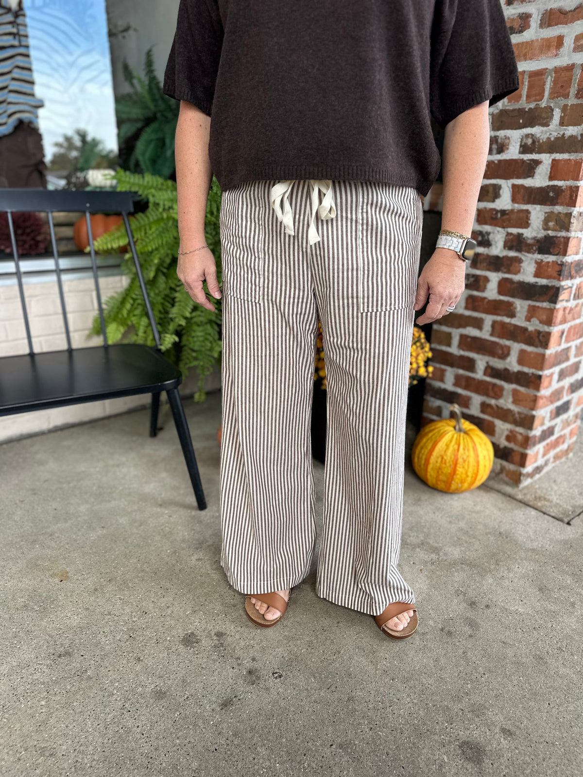 Brown Striped Wide Linen Pants - FINAL SALE