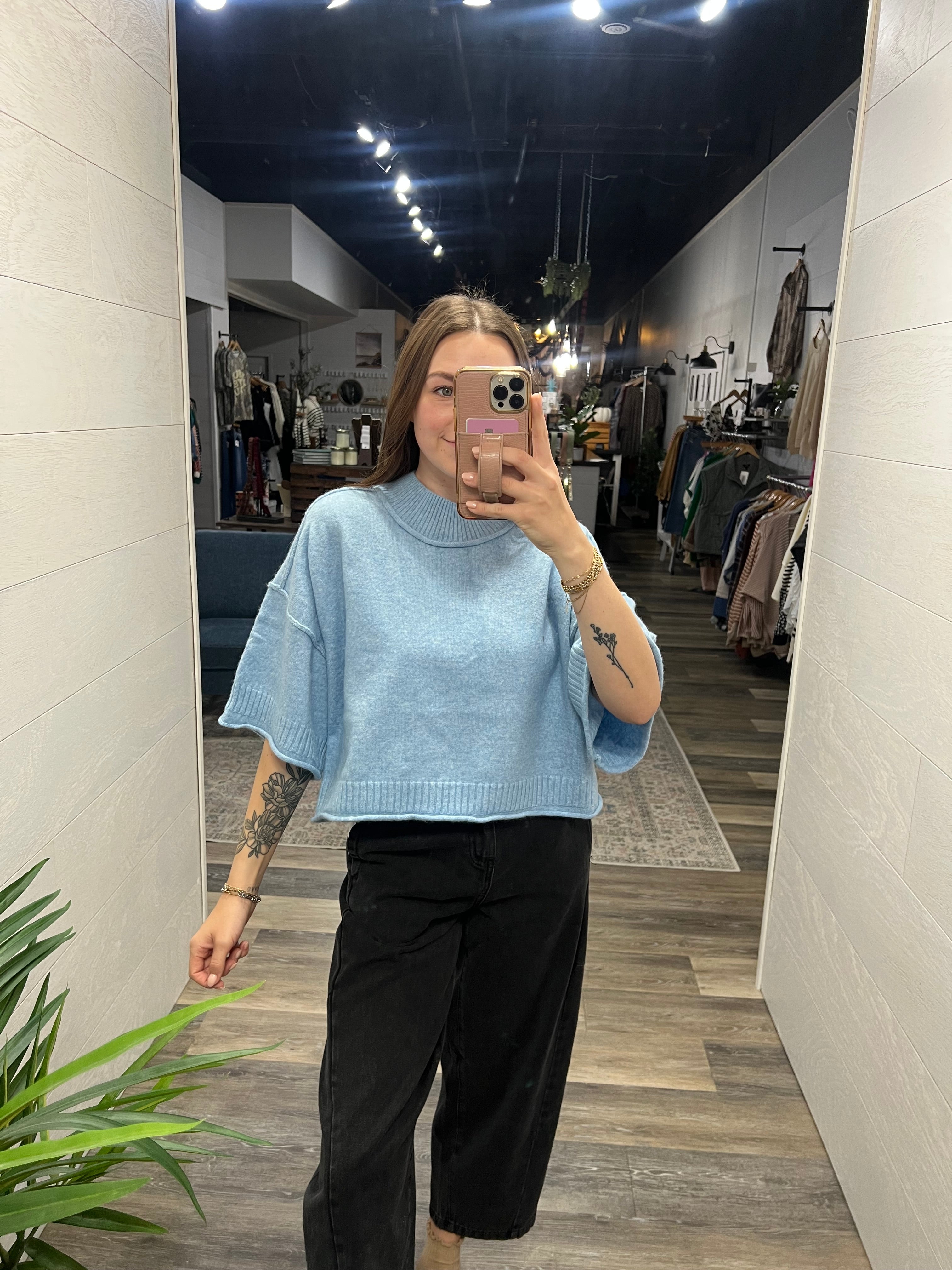 Blue Marled Mock Neck Sweater