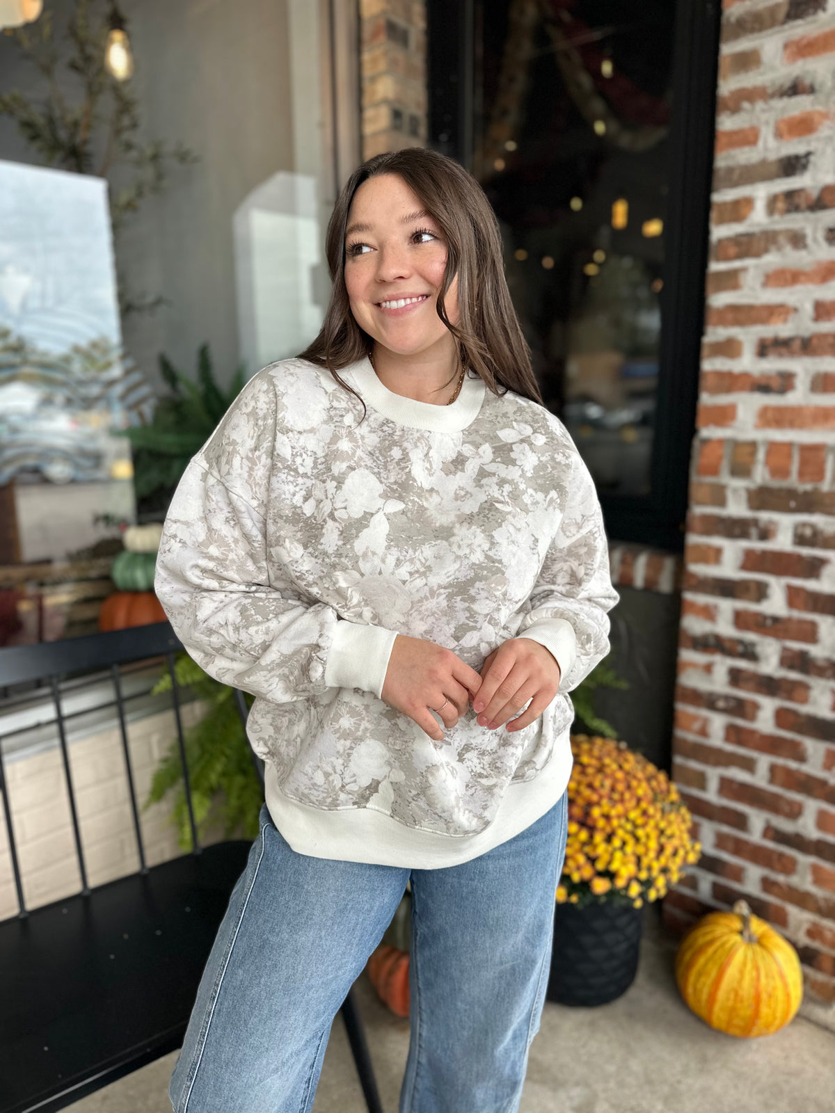 Grey Floral Wash Boxy Top - FINAL SALE