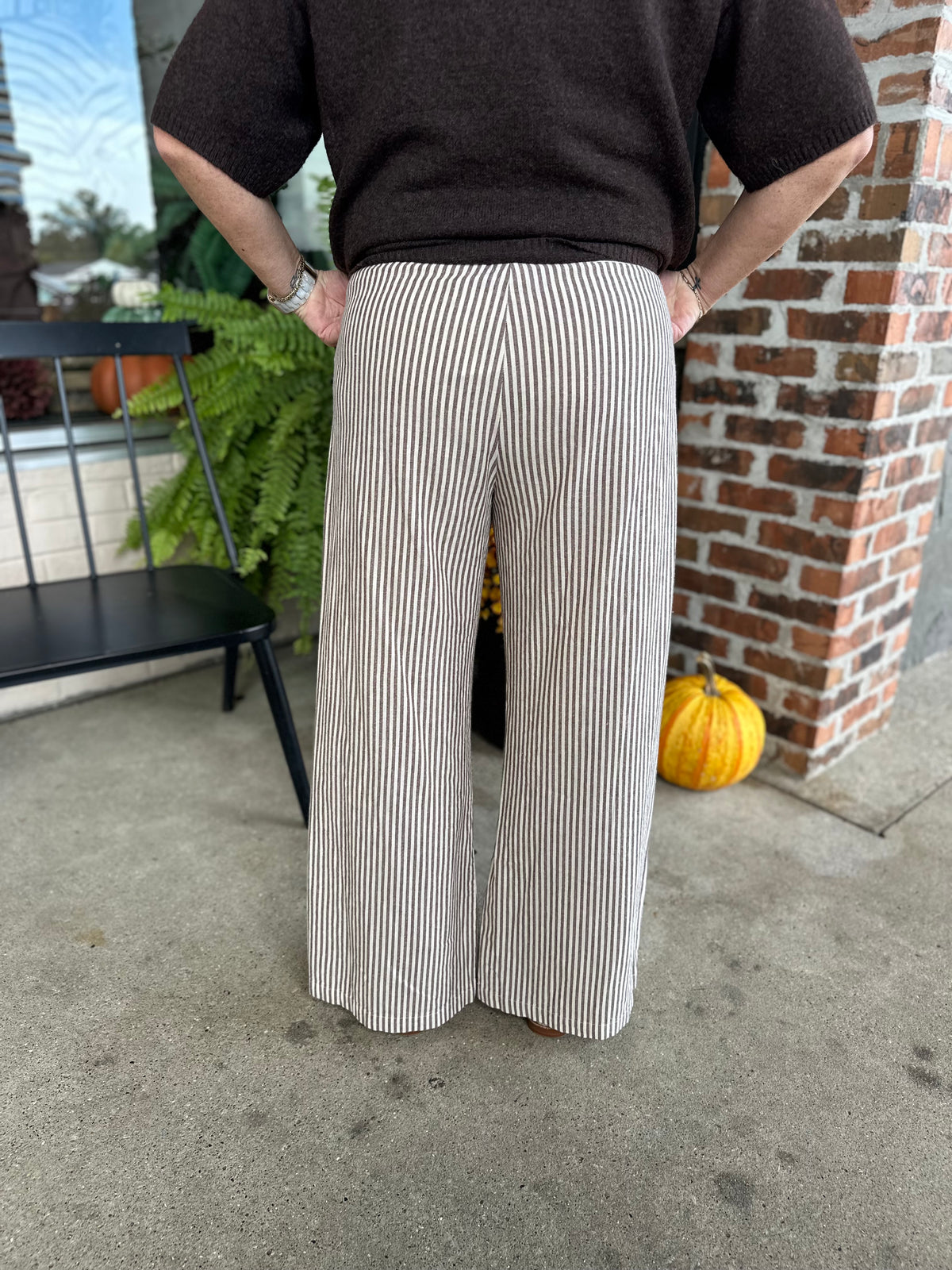 Brown Striped Wide Linen Pants - FINAL SALE