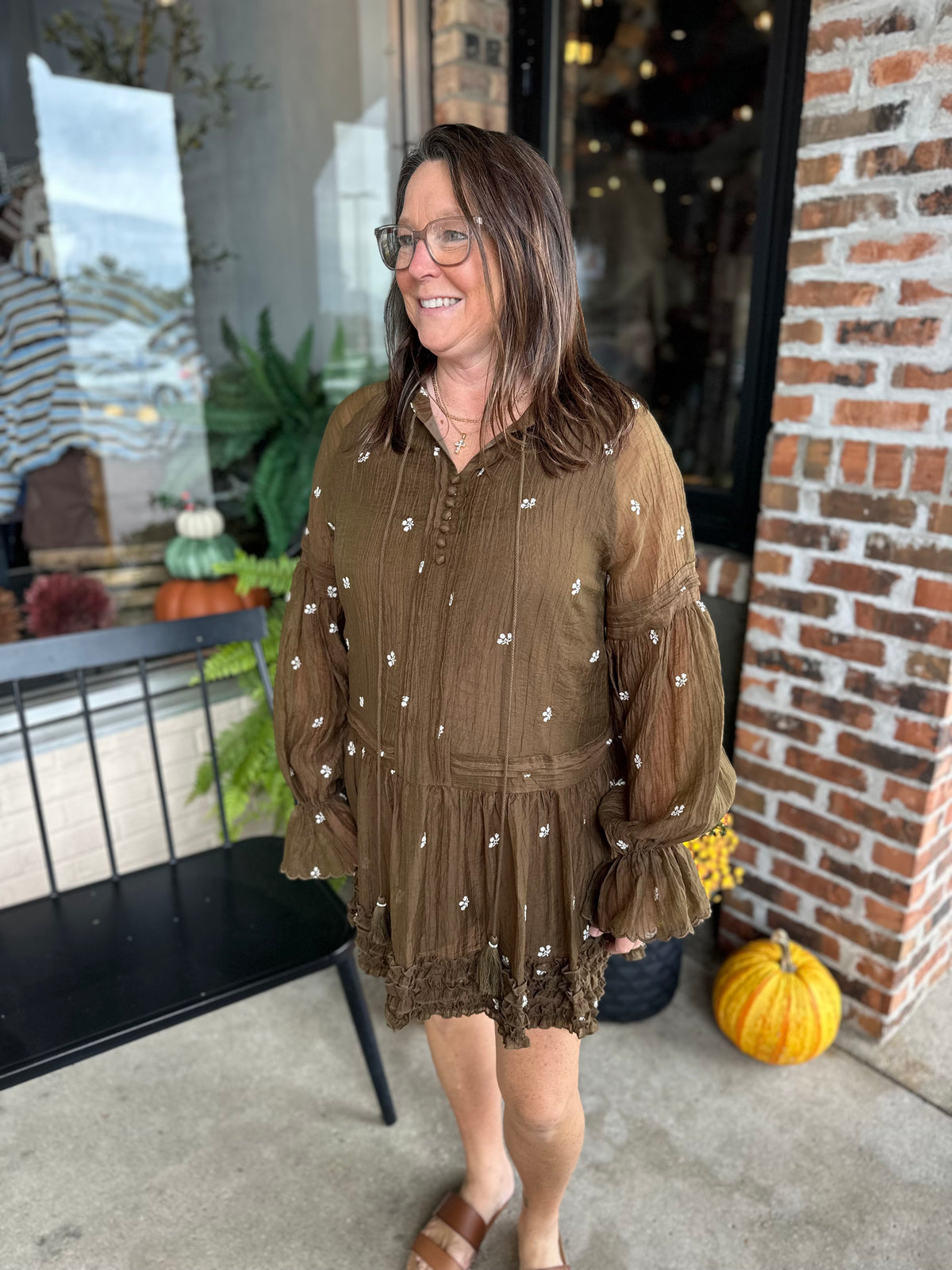 Floral Embroidered Long Sleeve Tassel Dress