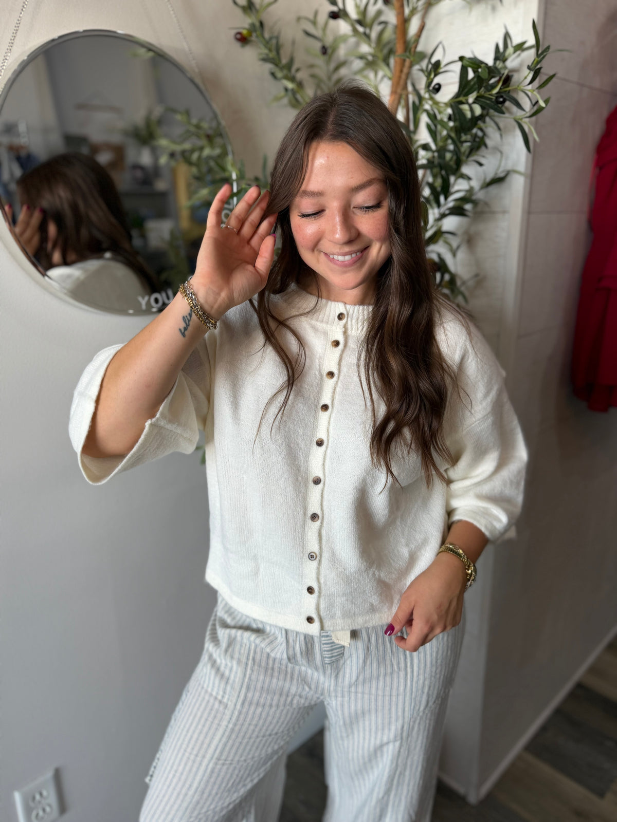 Ivory Wide Sleeve Button Front Knit Cardigan