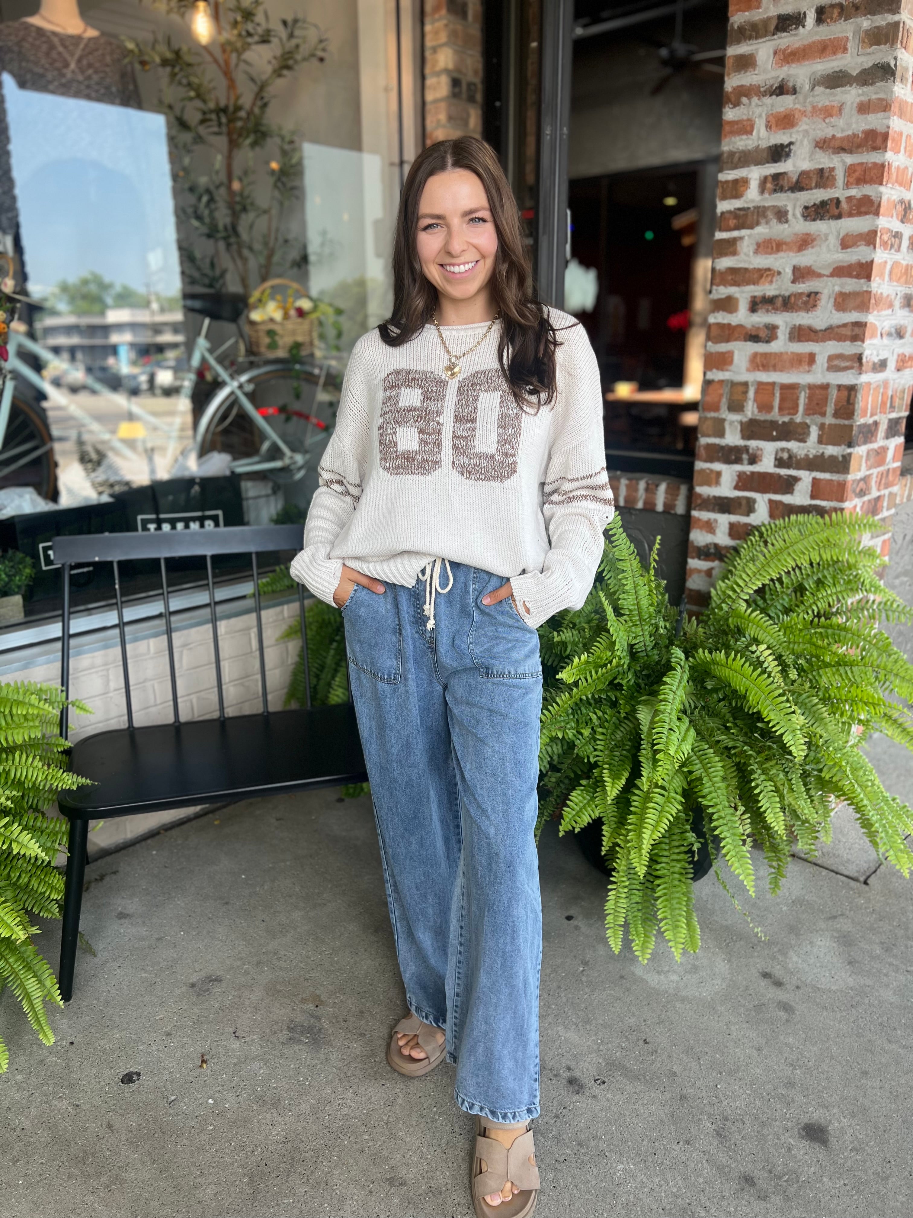 Distressed Varsity Knit Top - FINAL SALE