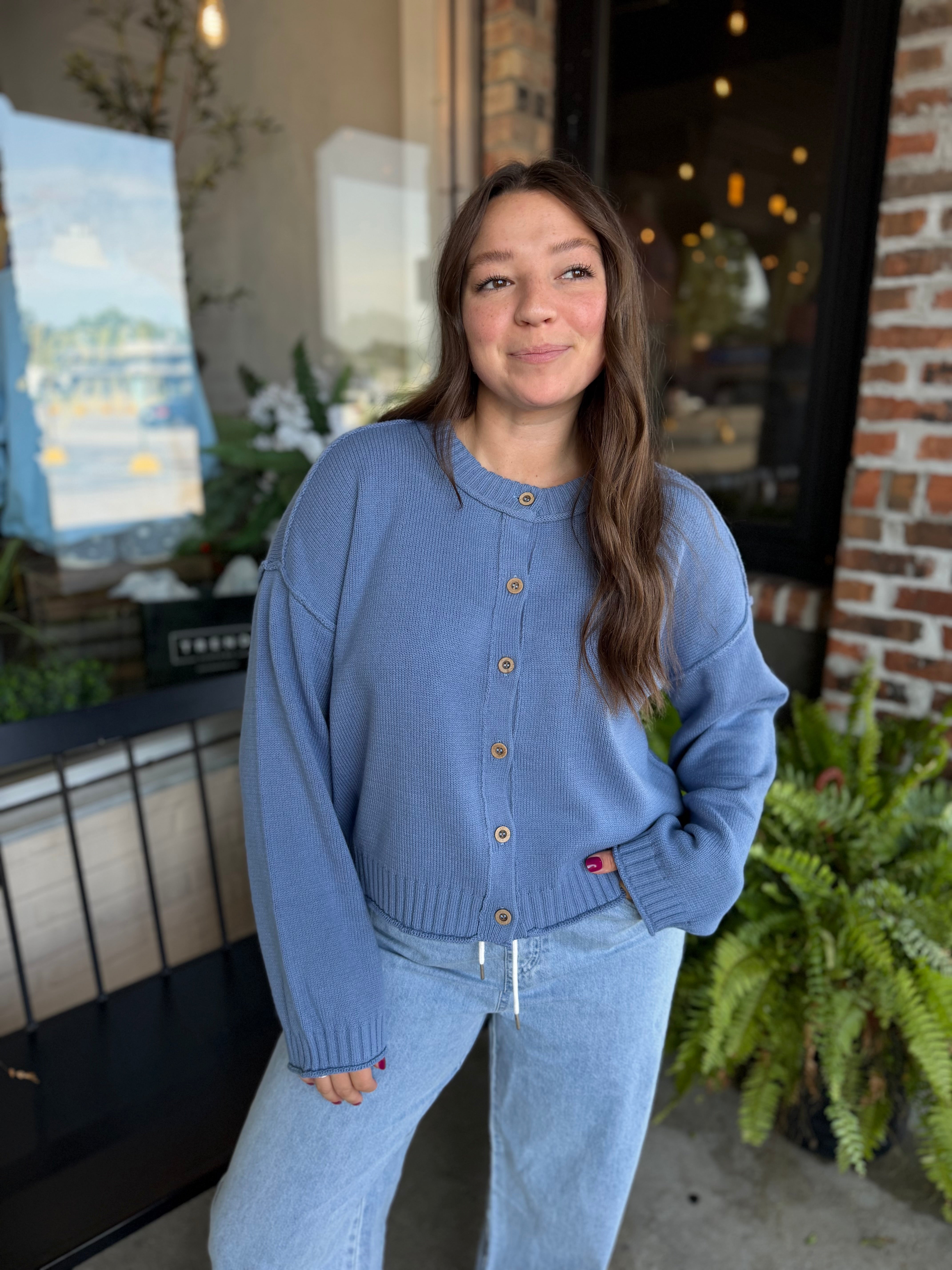 Blue Raw Edge Cardi