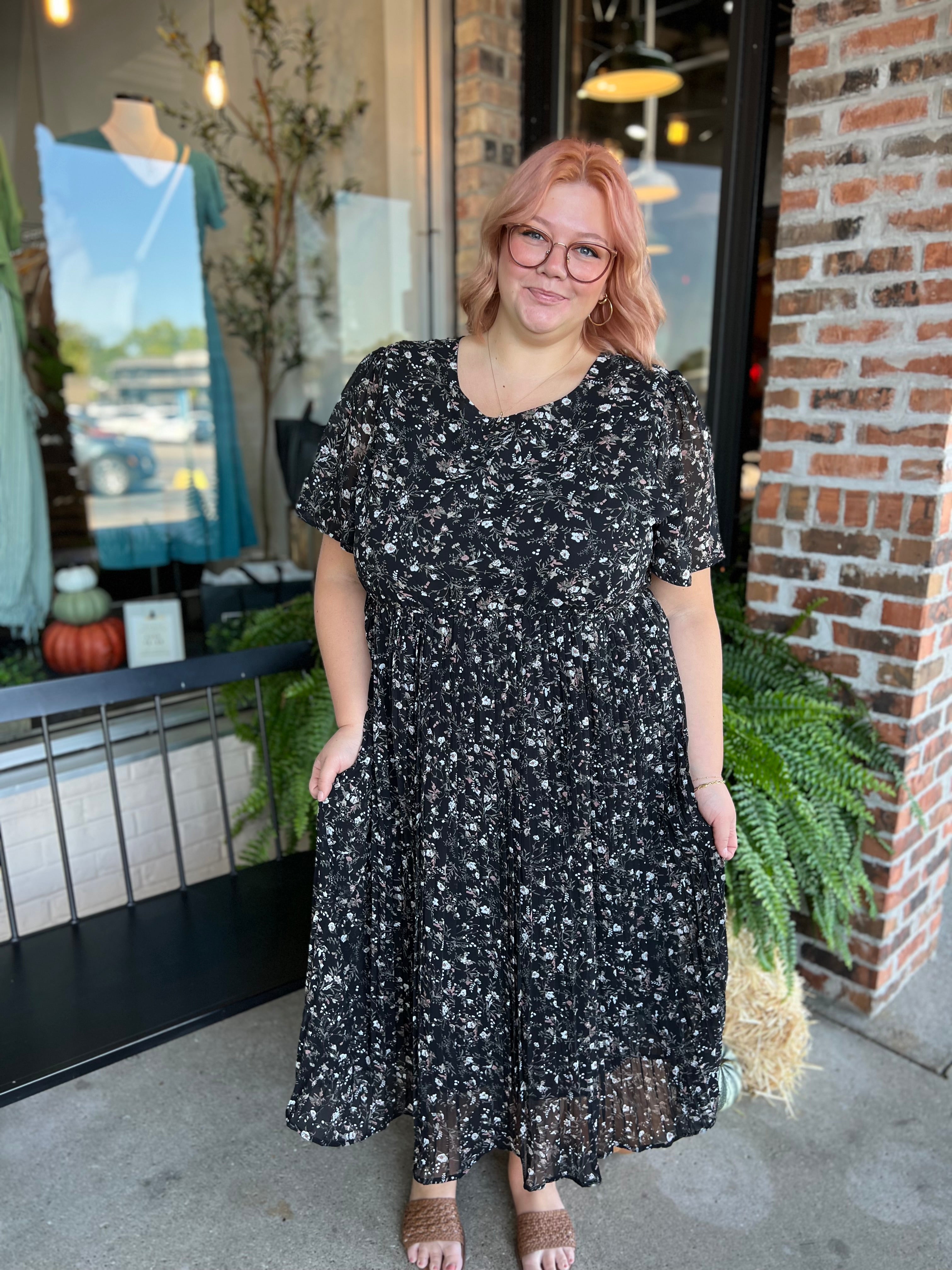 Plus Black Floral Midi Dress