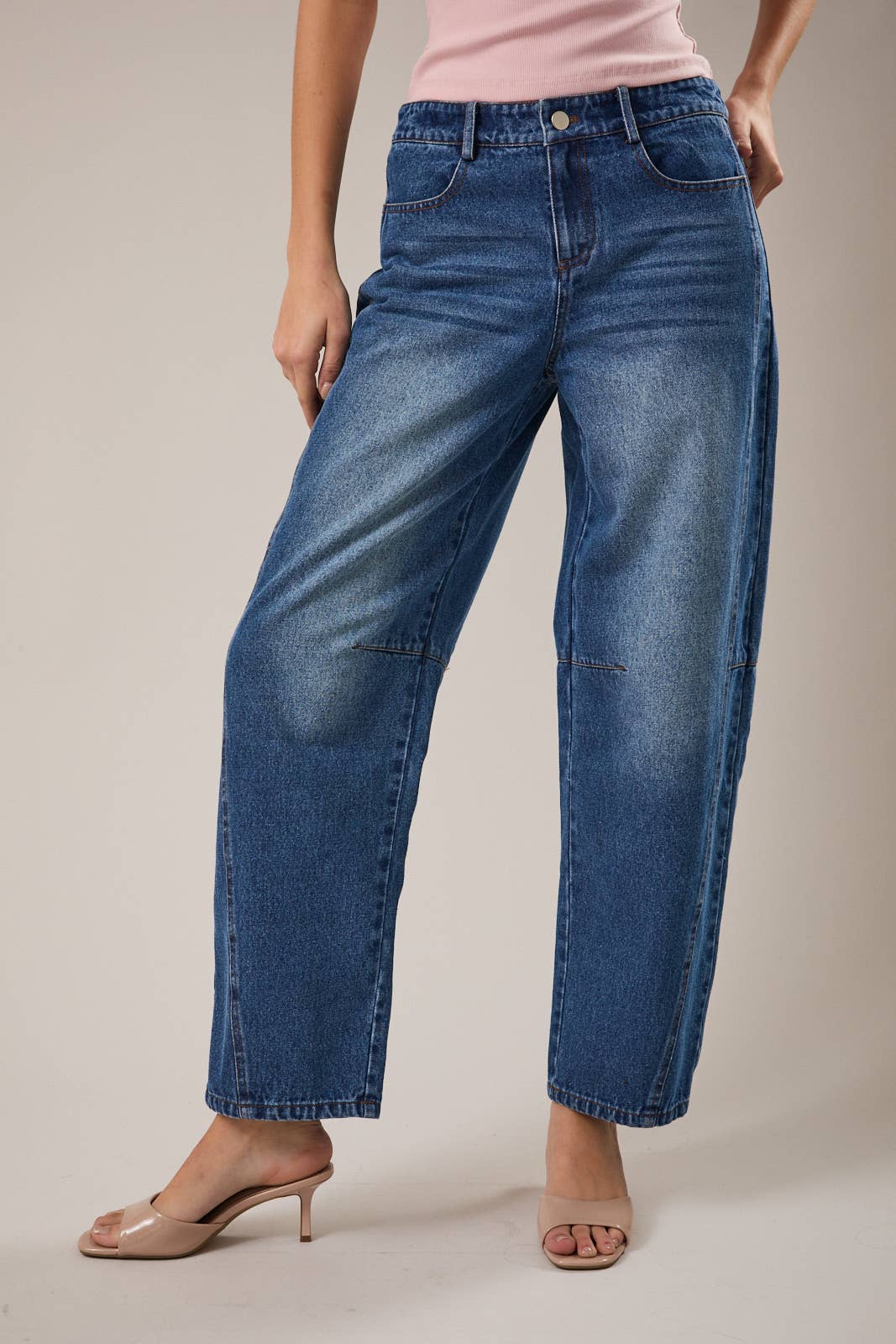 Dark Wash Mid Rise Barrel Jeans