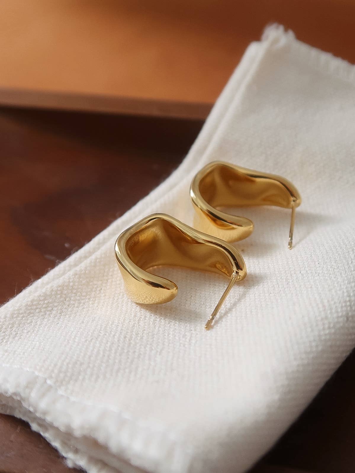 Sculpted Wave Hoop Earrings Non Tarnish