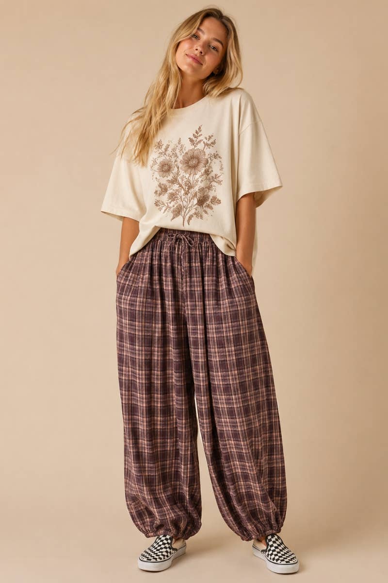 Brown Plaid Joggers