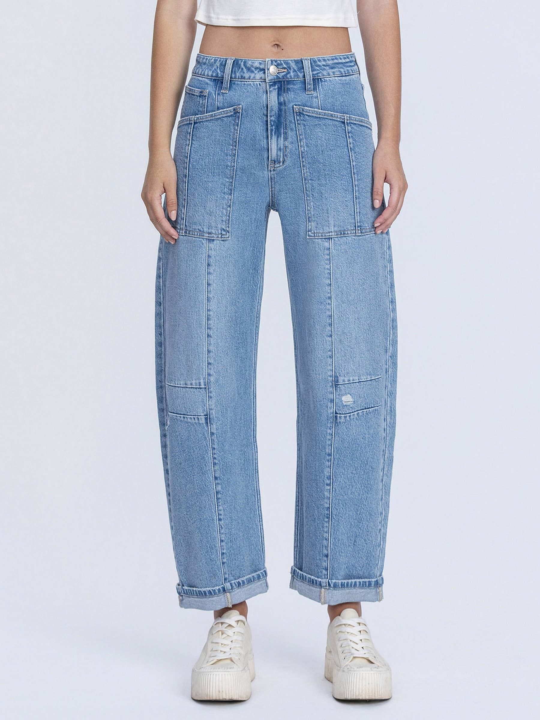 Patch Pocket Cuffed Barrel Jeans