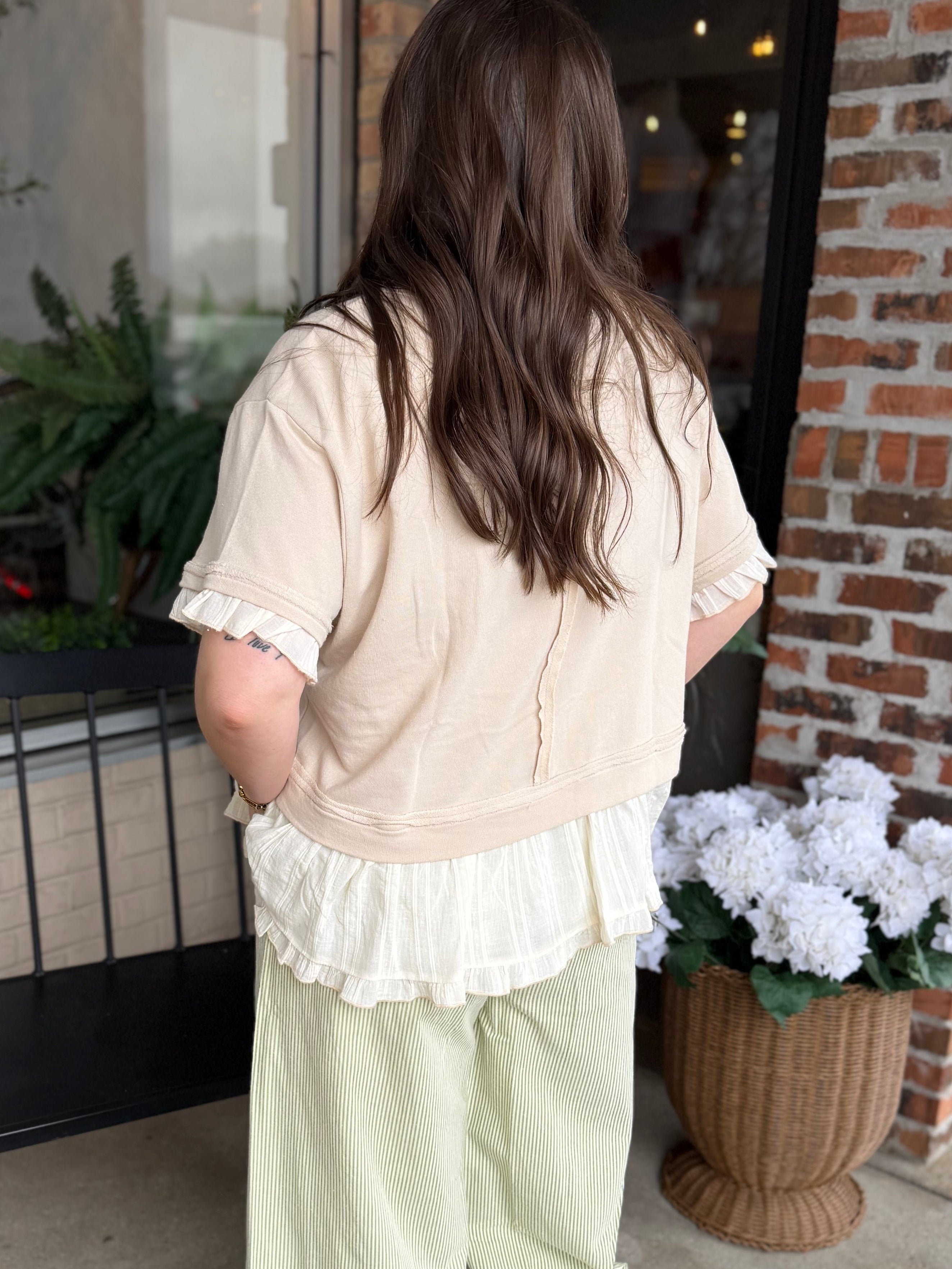 Natural Ruffle Layered Top