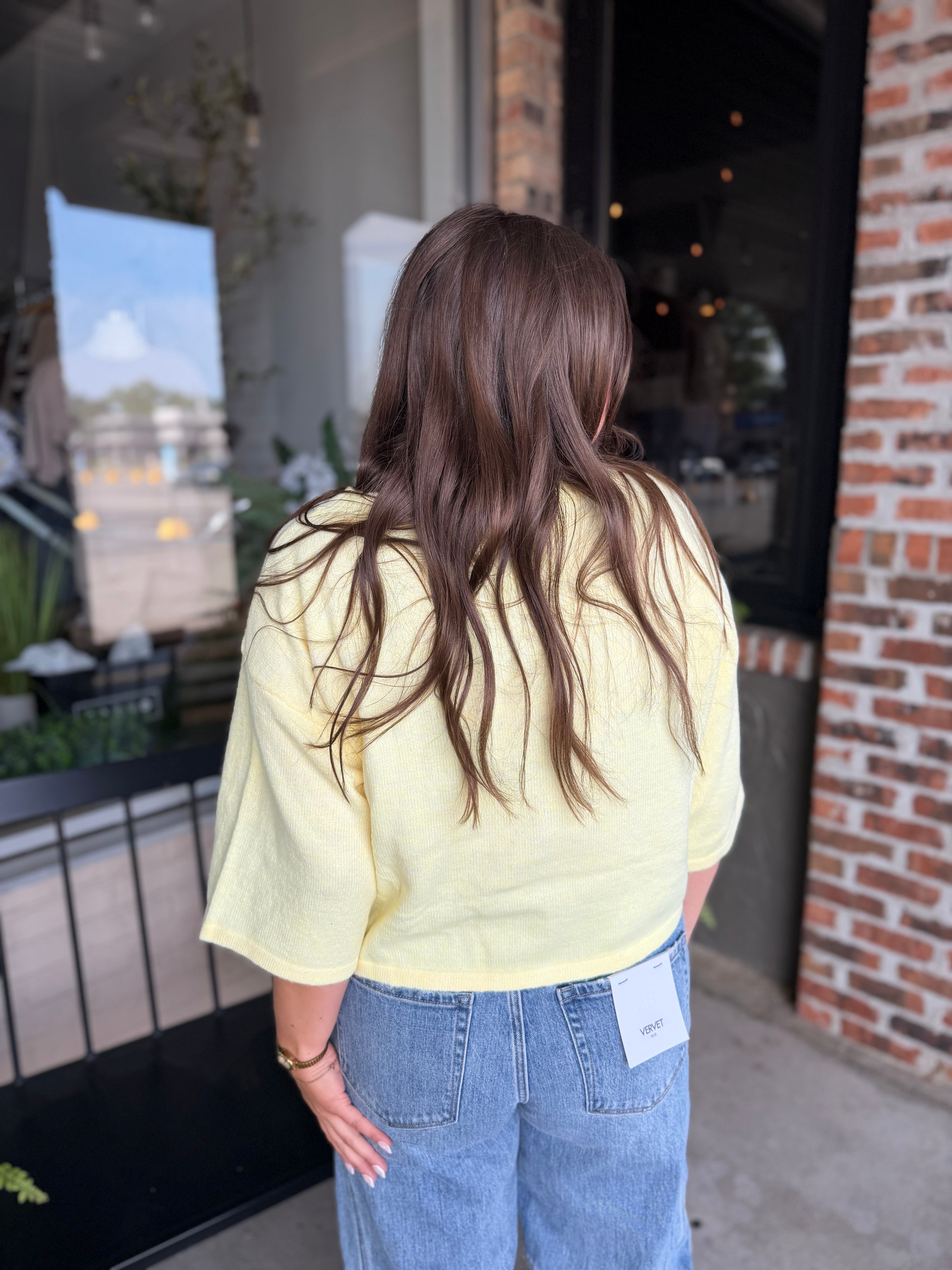 Yellow Wide Sleeve Button Front Knit Cardigan