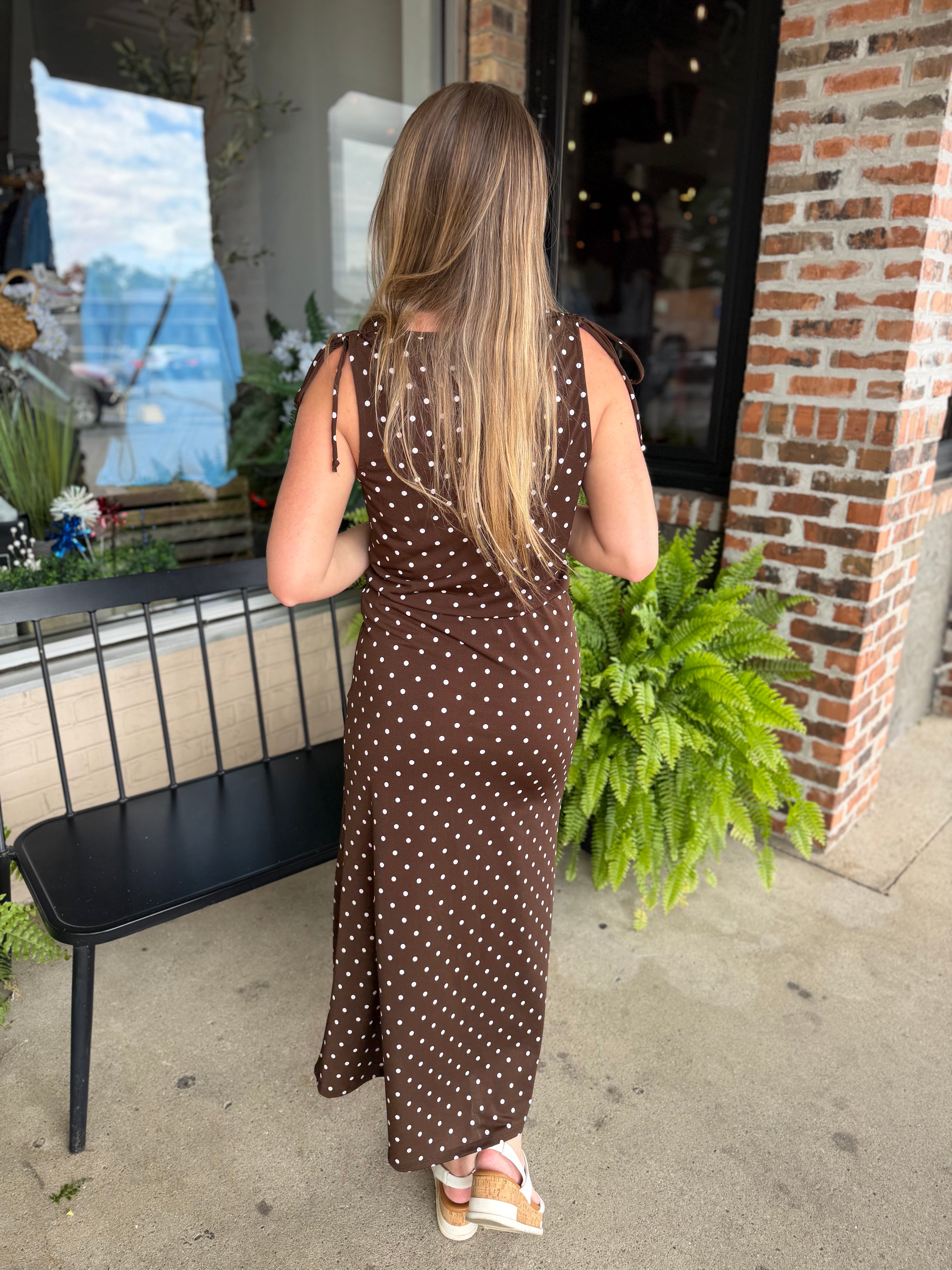 Brown Ivory Dot Midi Skirt