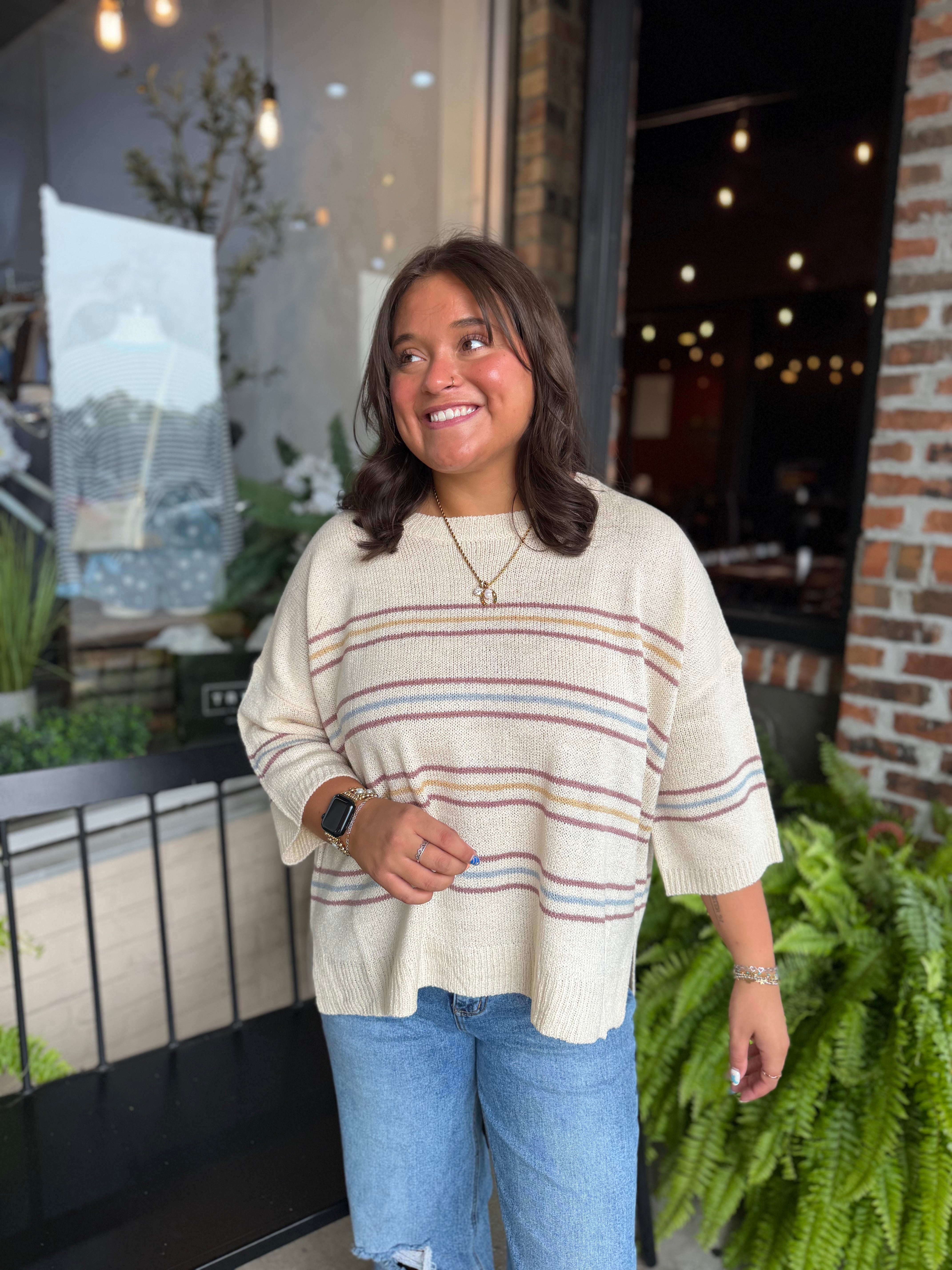 Vanilla Oversized Stripe Drop Shoulder Top