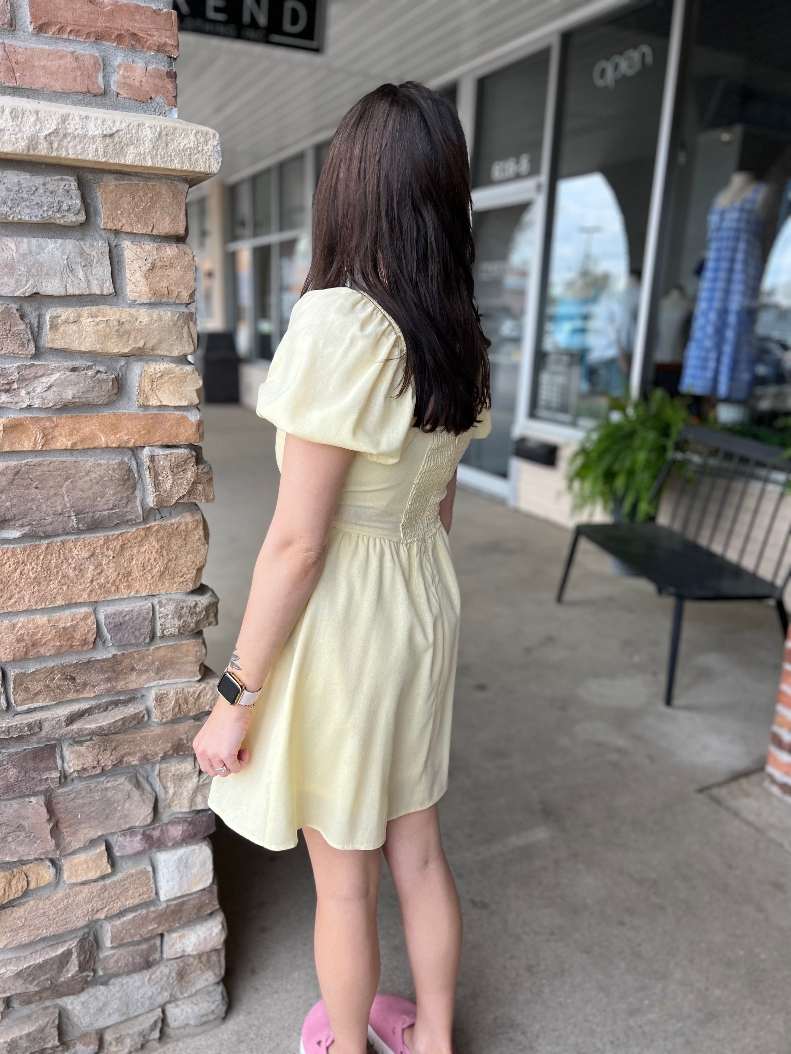 Yellow Lace Mini Trim Dress